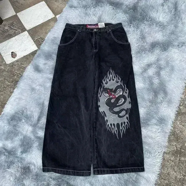 Advbridge 90s Streetwear Jeans Streetwear Y2K Mens Hip Hop Graphic Print Retro Blue Baggy Jeans Denim Pants New Gothic High Waisted Wide Trousers