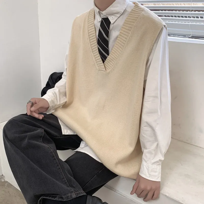 Advbridge Autumn Sweater Vest Men&#39;s Fashion Retro Casual Knitted Pullover Men Wild Loose Korean Knitting Sweaters Mens Clothes M-2XL