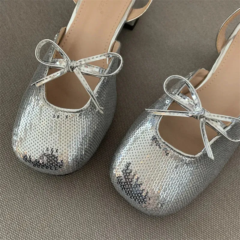 Advbridge  -  Summer New Sequin Mules Mary Jane Women Sandal Fashion Square Toe Shoes Thick Heels Dress Female Pumps Sandalias Mujer