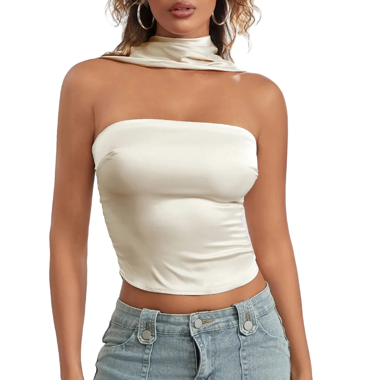 Backless Vintage Bodycon Halter Crop Satin Top