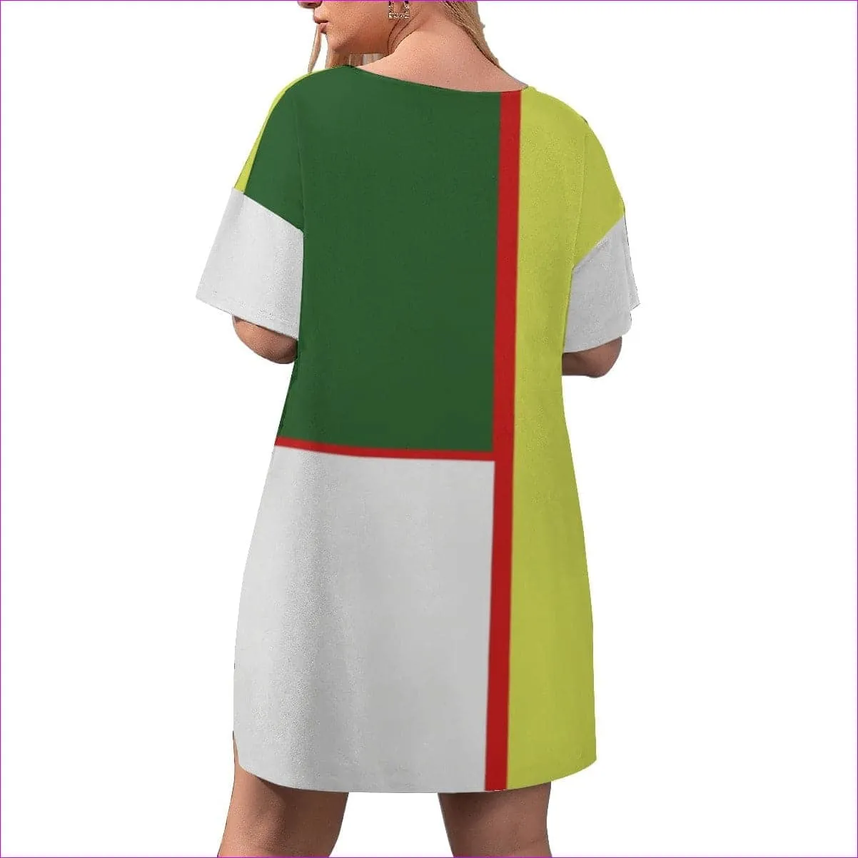 Color Block Astute Womens Drop-Shoulder T-Shirt with Side Split and Shorts Voluptuous ( )Plus Size