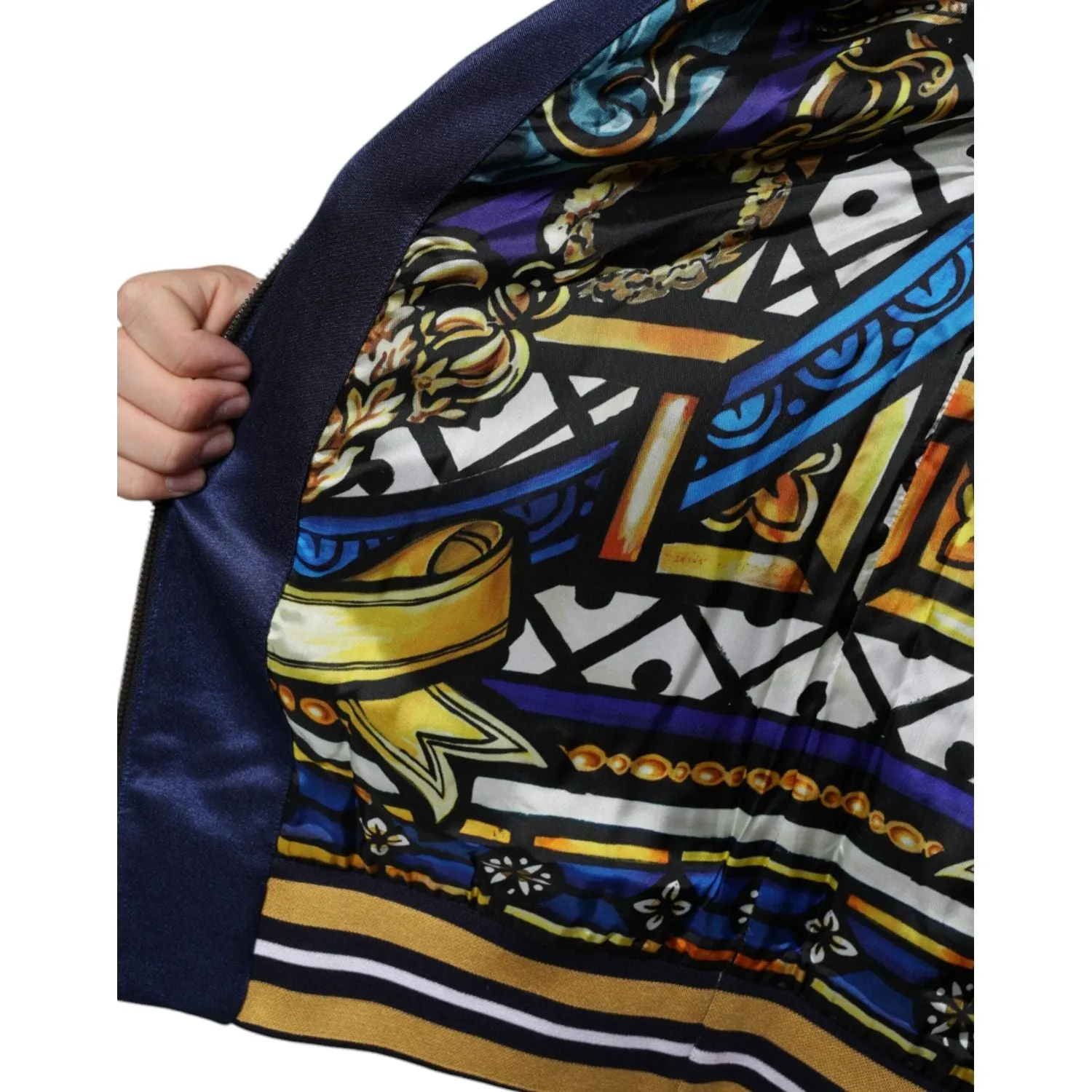 Dolce & Gabbana Blue Heraldic Patch Stripe King Bee Sweater