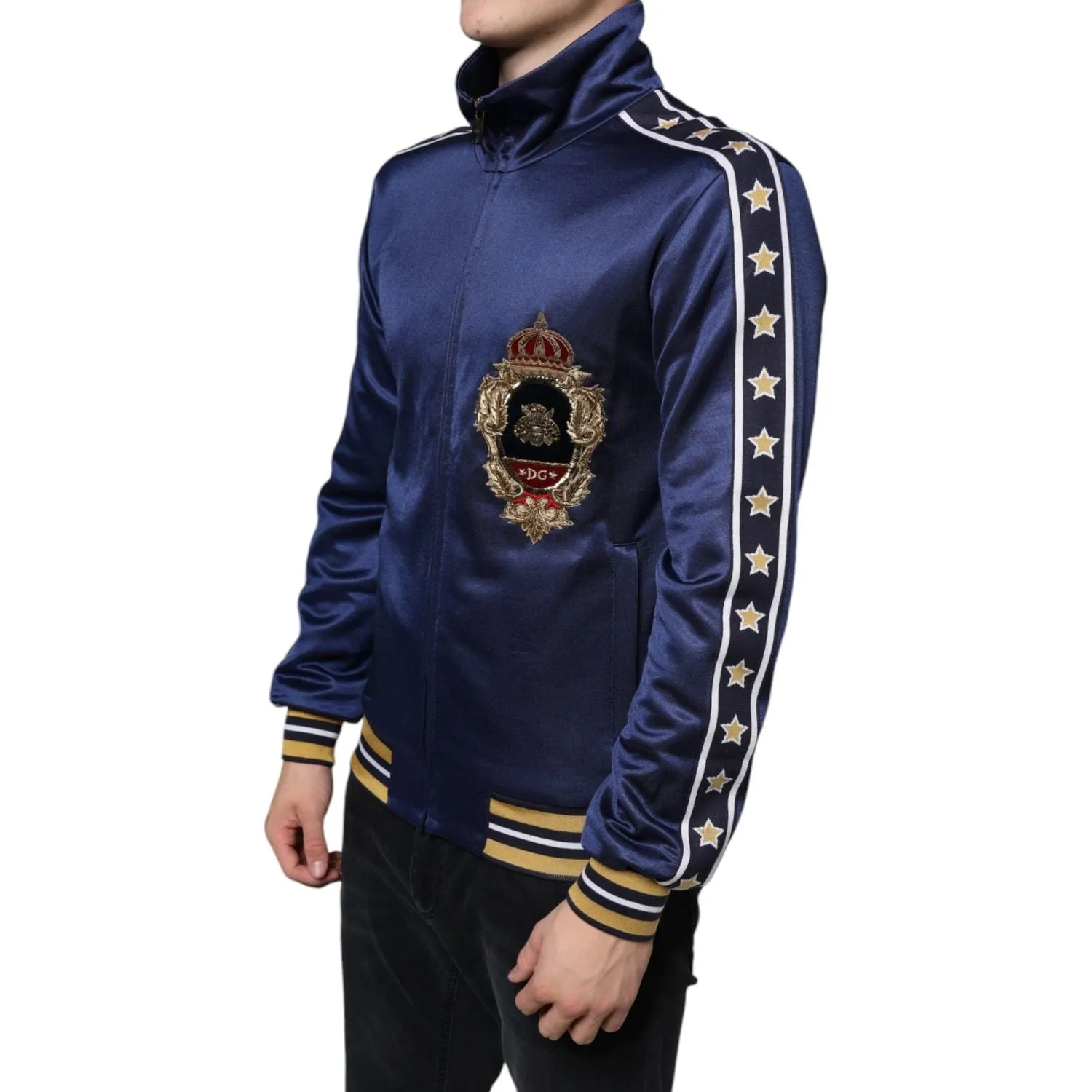 Dolce & Gabbana Blue Heraldic Patch Stripe King Bee Sweater