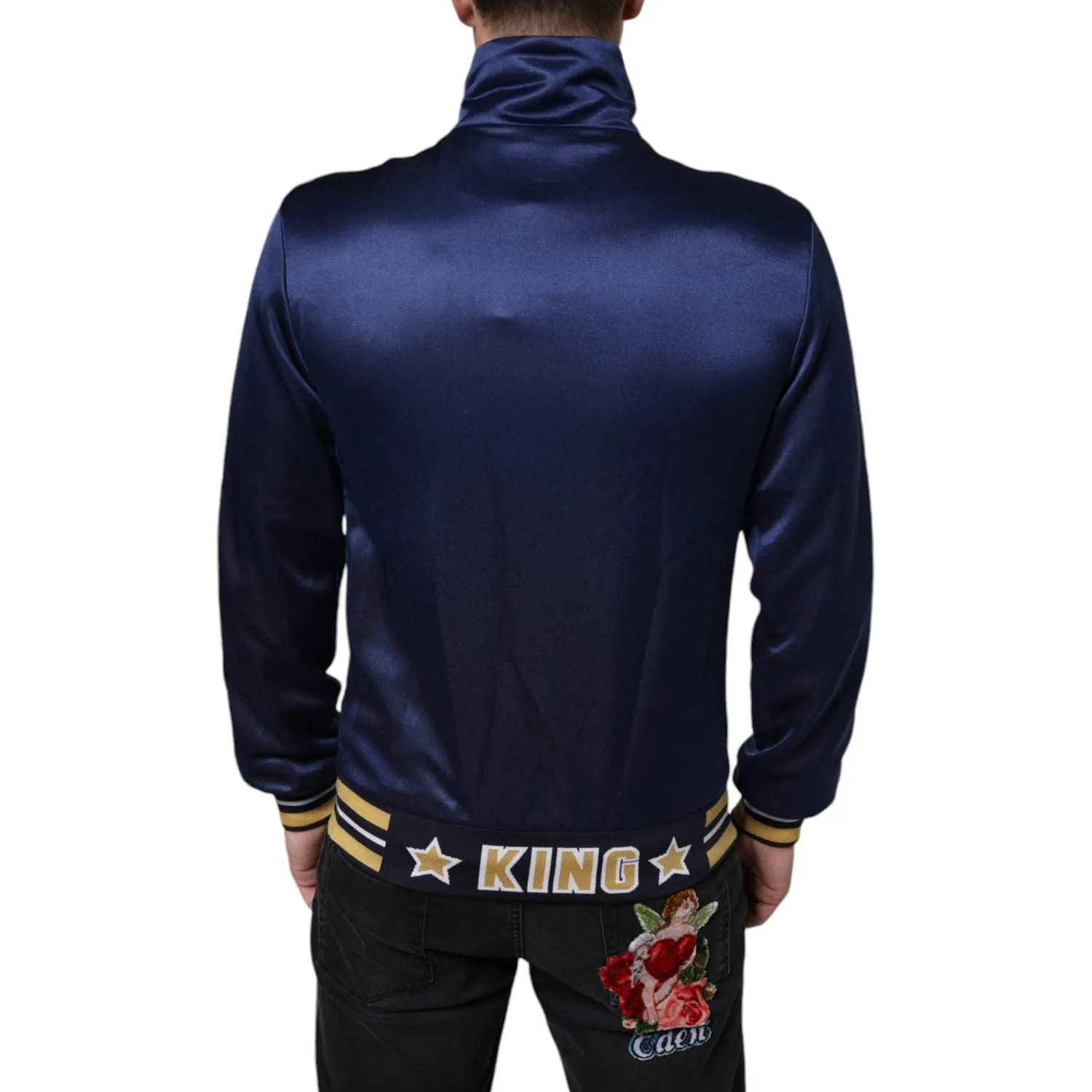 Dolce & Gabbana Blue Heraldic Patch Stripe King Bee Sweater