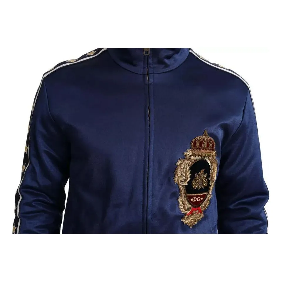 Dolce & Gabbana Blue Heraldic Patch Striped King Bee Sweater