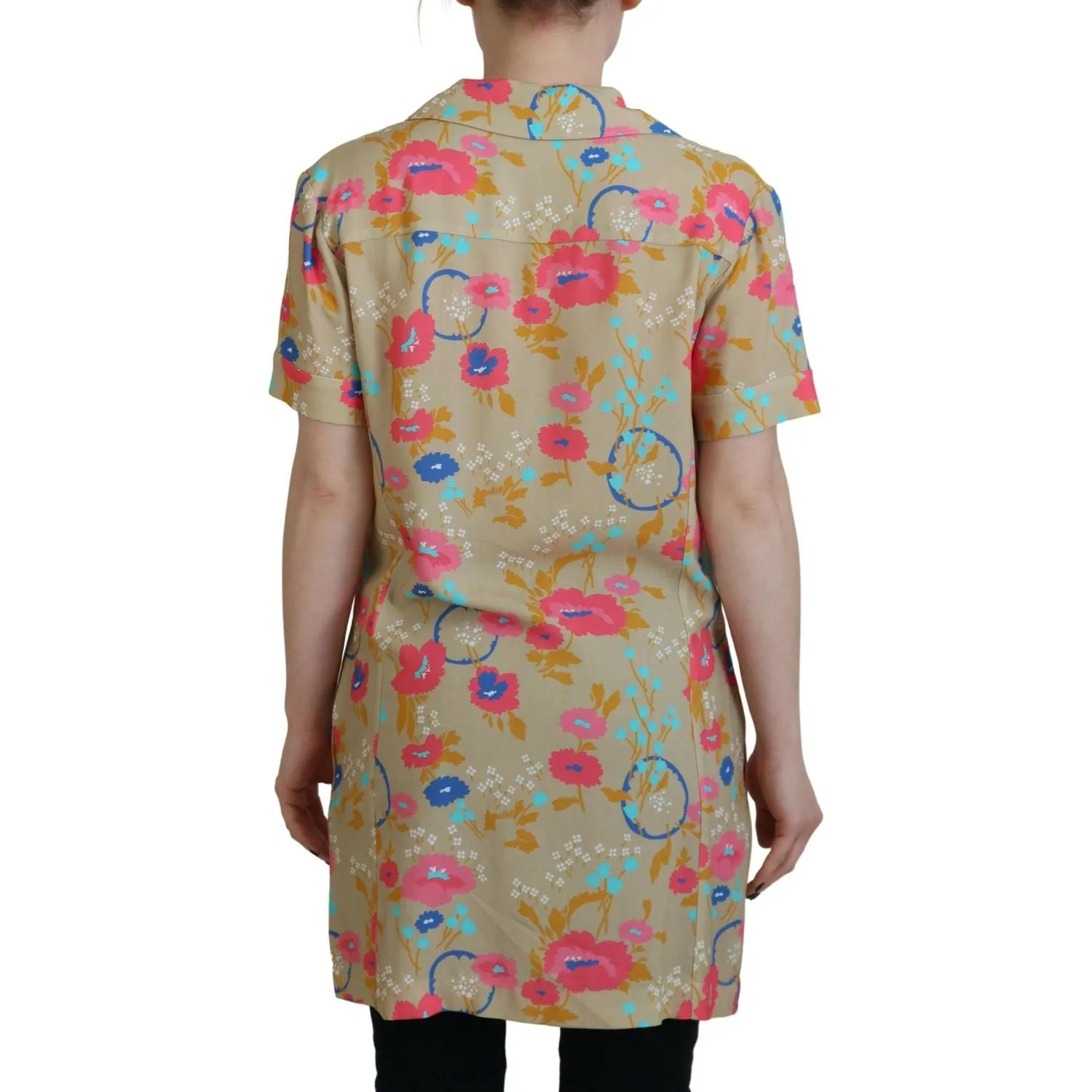 Dsquared² Multicolor Printed Collared Button Front Long Blouse Top