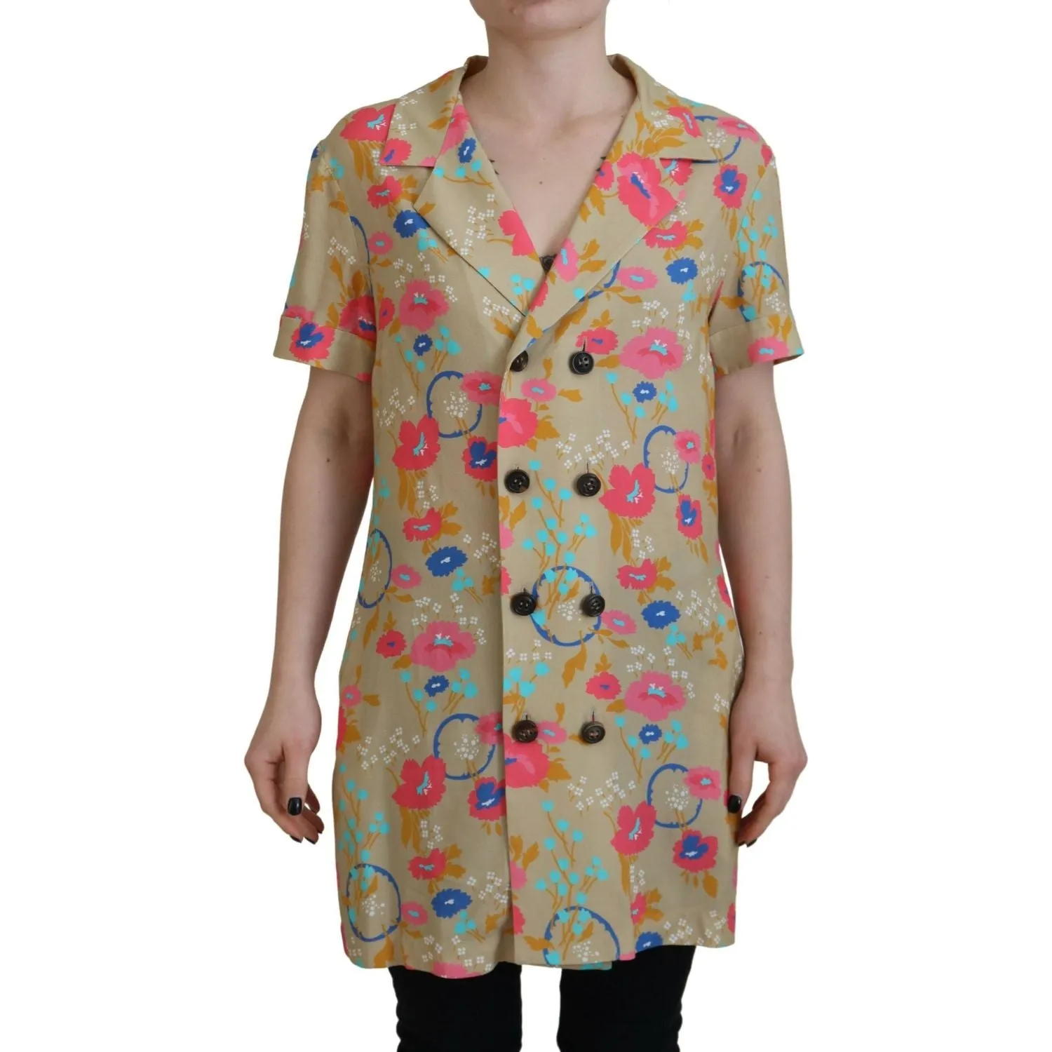 Dsquared² Multicolor Printed Collared Button Front Long Blouse Top