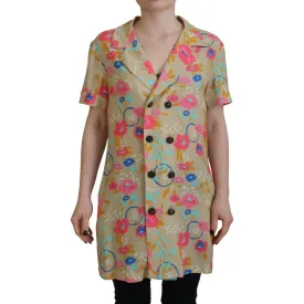 Dsquared² Multicolor Printed Collared Button Front Long Blouse Top