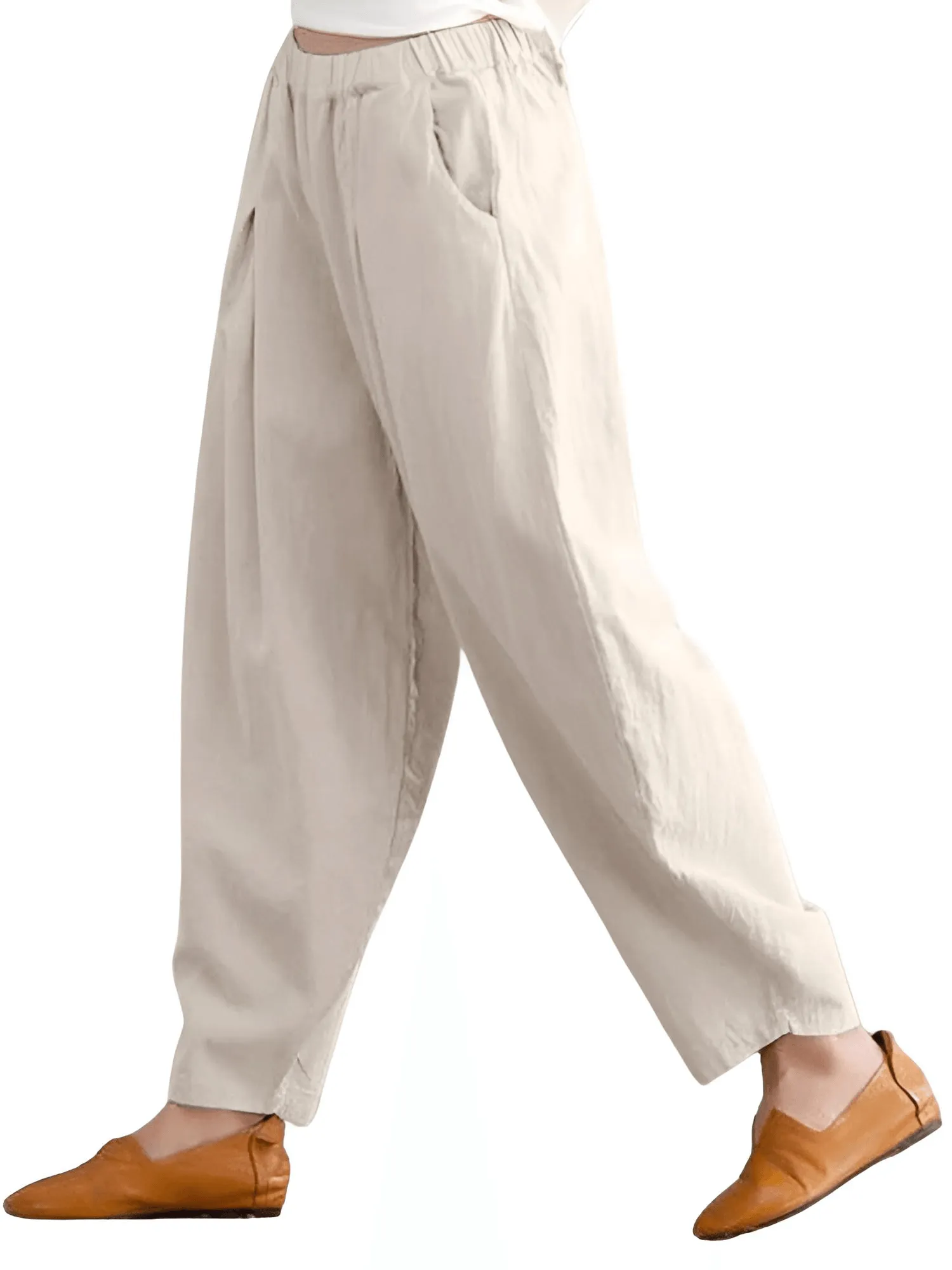 Elastic Waist Trousers Women's Casual Baggy Pants Elegant Loose Wide Leg Pants Vintage Cotton