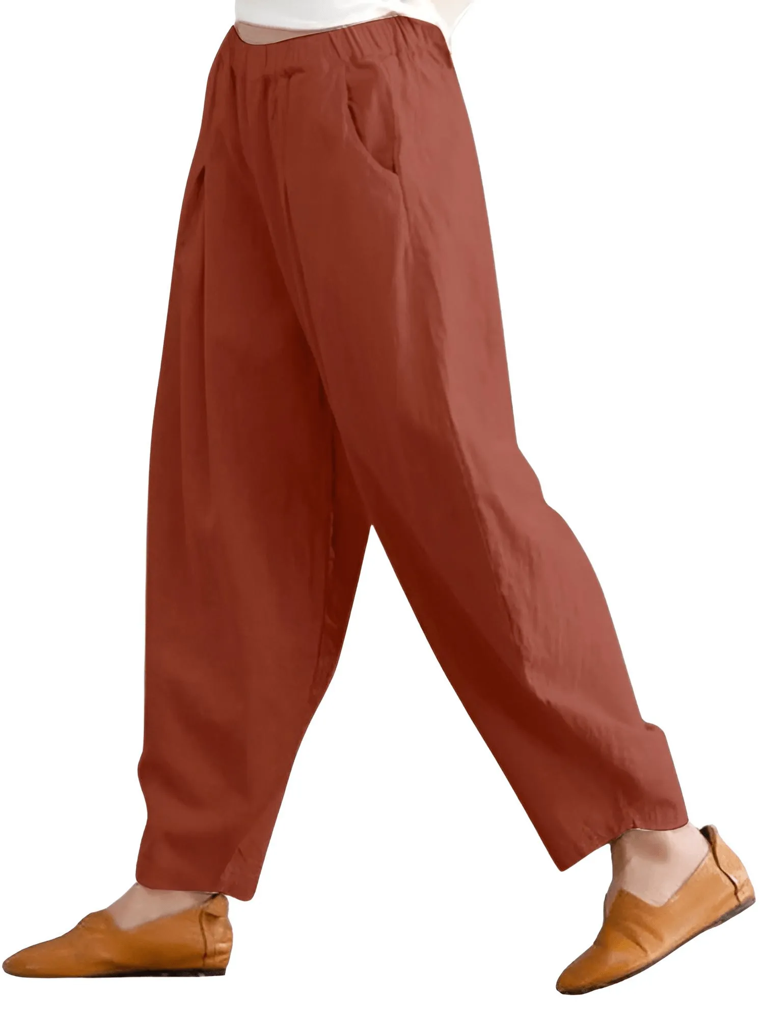 Elastic Waist Trousers Women's Casual Baggy Pants Elegant Loose Wide Leg Pants Vintage Cotton