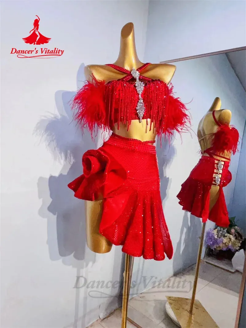 Latin Dance Dress for Women Custom Full AB Stones Rumba Chacha Tango Performance Clothing Adult Child Latin Dancing Dresses