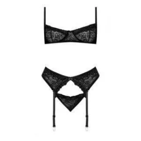 Magic Silk Ooh La Lace Demi Bra, Garter & Tanga Set Black