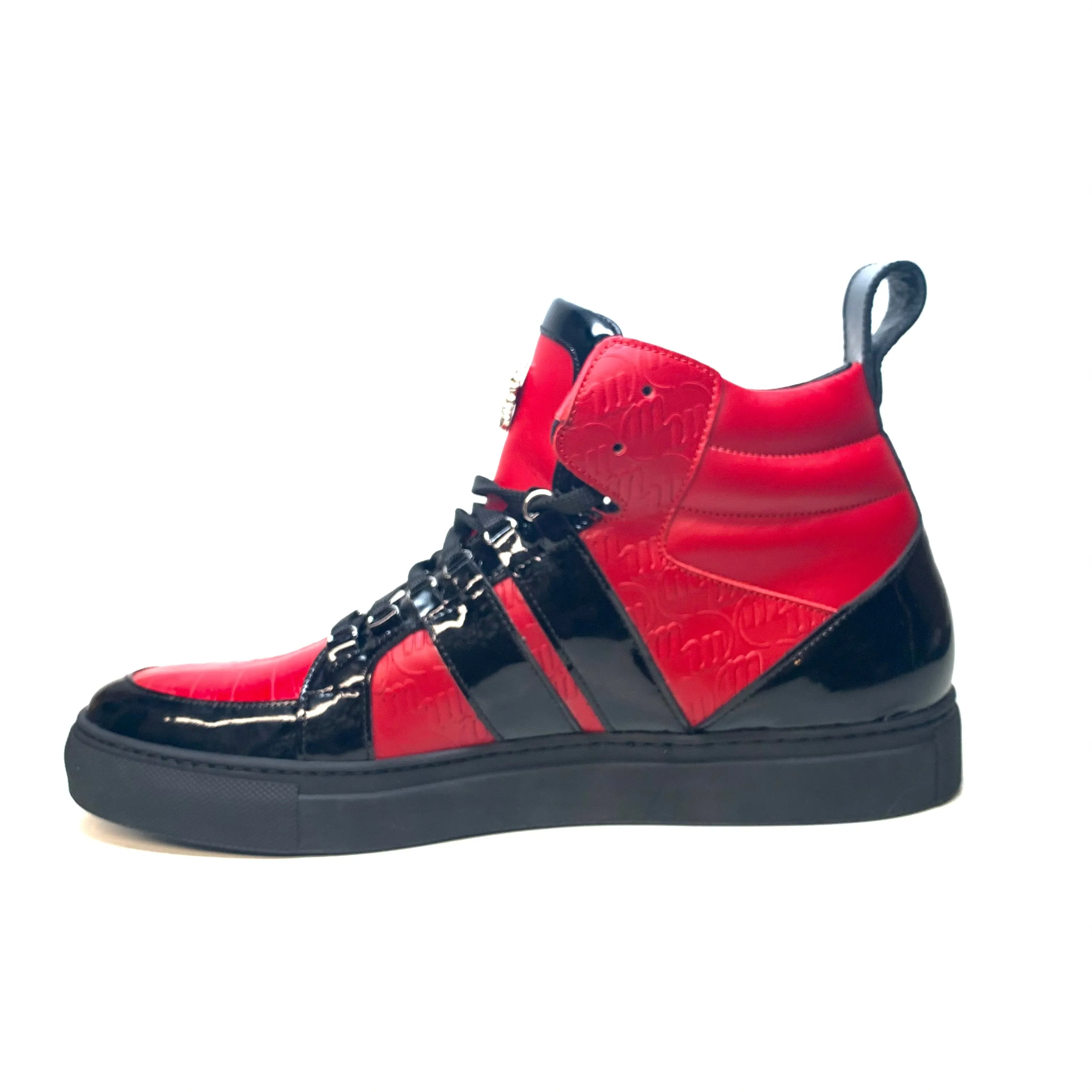 Mauri "8410" Red Black Alligator/Patent Leather High-Top Sneakers