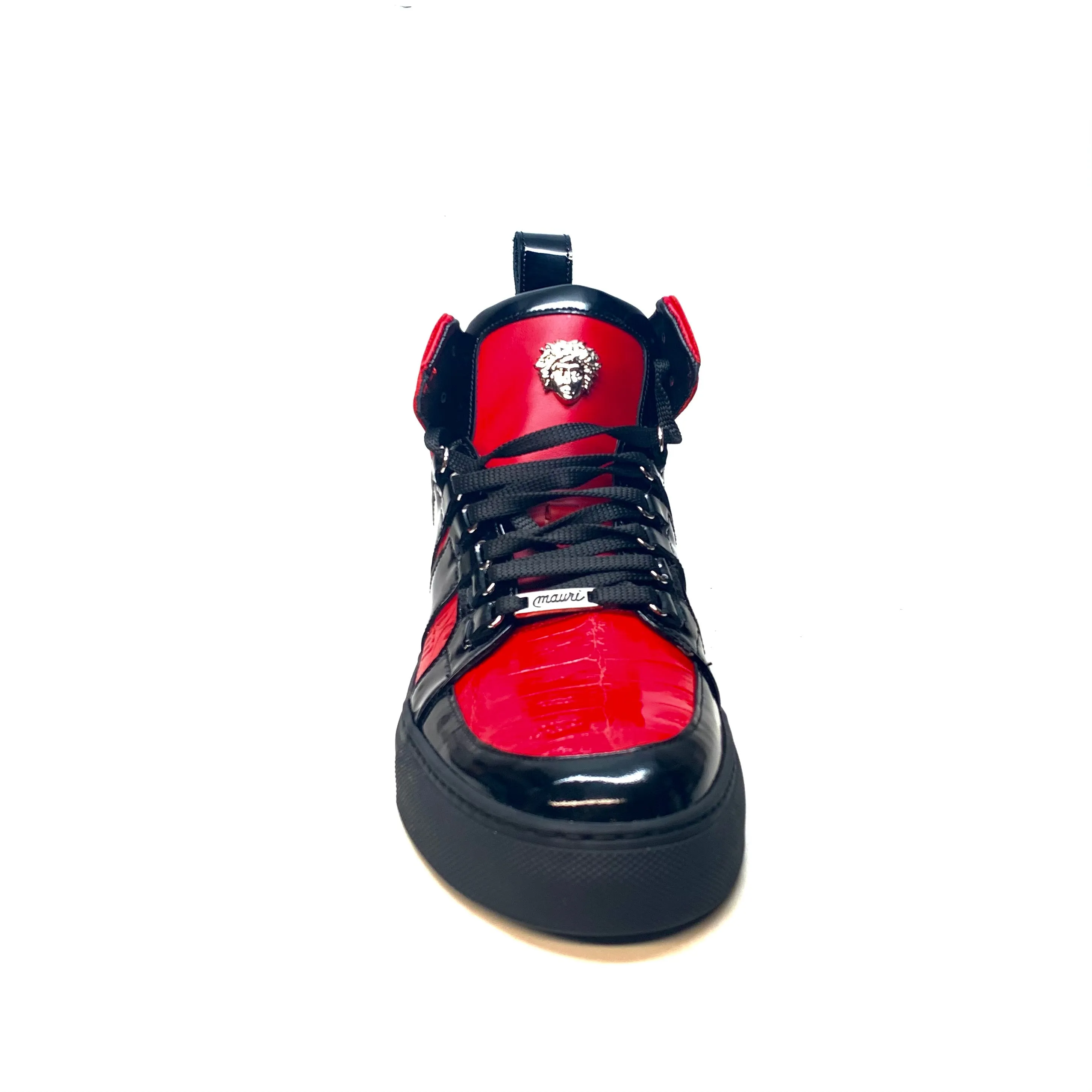 Mauri "8410" Red Black Alligator/Patent Leather High-Top Sneakers