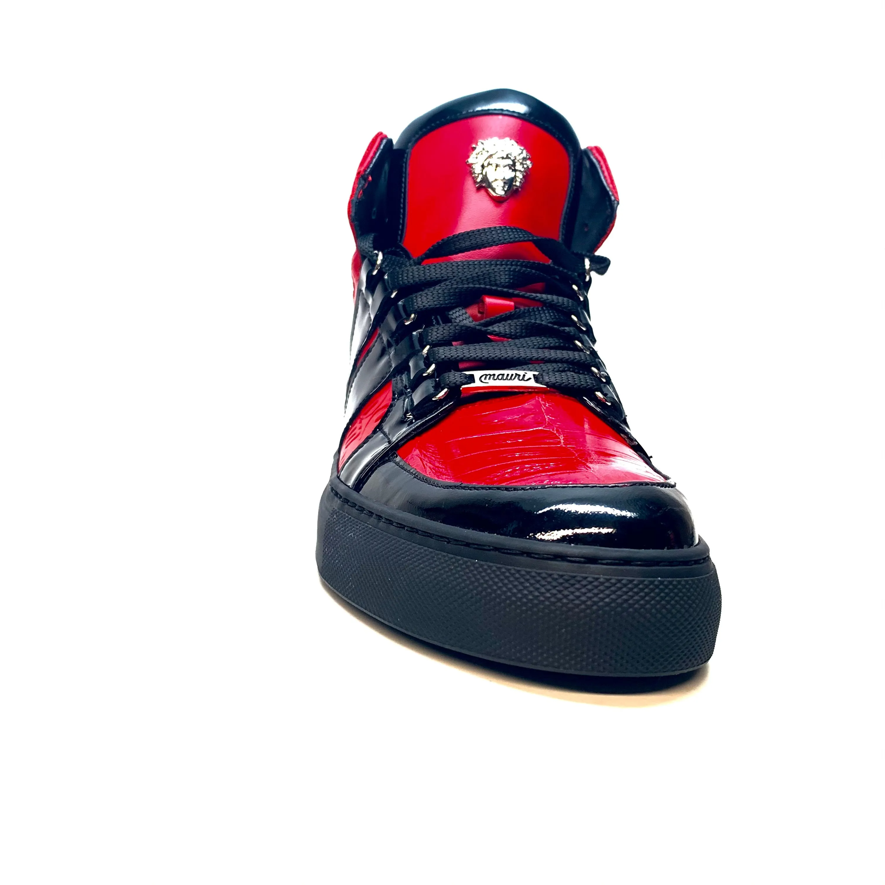 Mauri "8410" Red Black Alligator/Patent Leather High-Top Sneakers