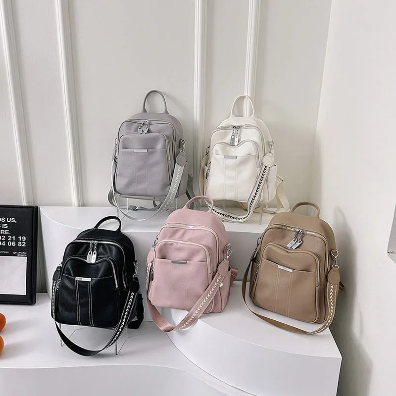 New Solid Color Soft Leather High-Grade Backpack Fashion Trendy Lightweight Multipurpose Women Bag Casual Shoulder Fashion Bag Cross-Border