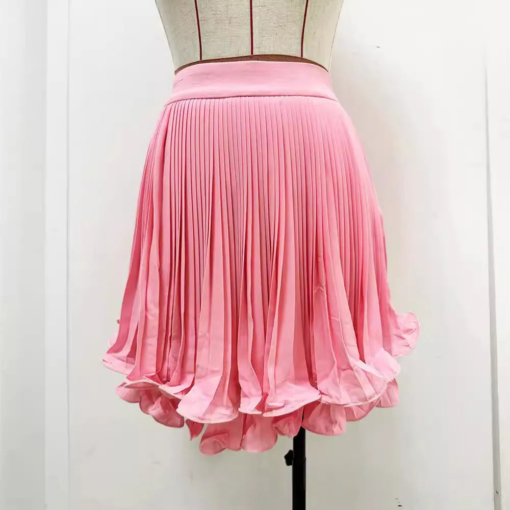 Pleated Ruffle Hem Layered Mini Skirt