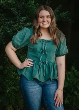 Puff Sleeve Peplum Top in Emerald by Entro