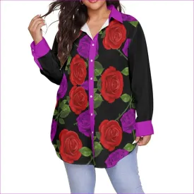 Red Rose Purp Women's Long Sleeve Button-Up Voluptuous ( ) Plus Size