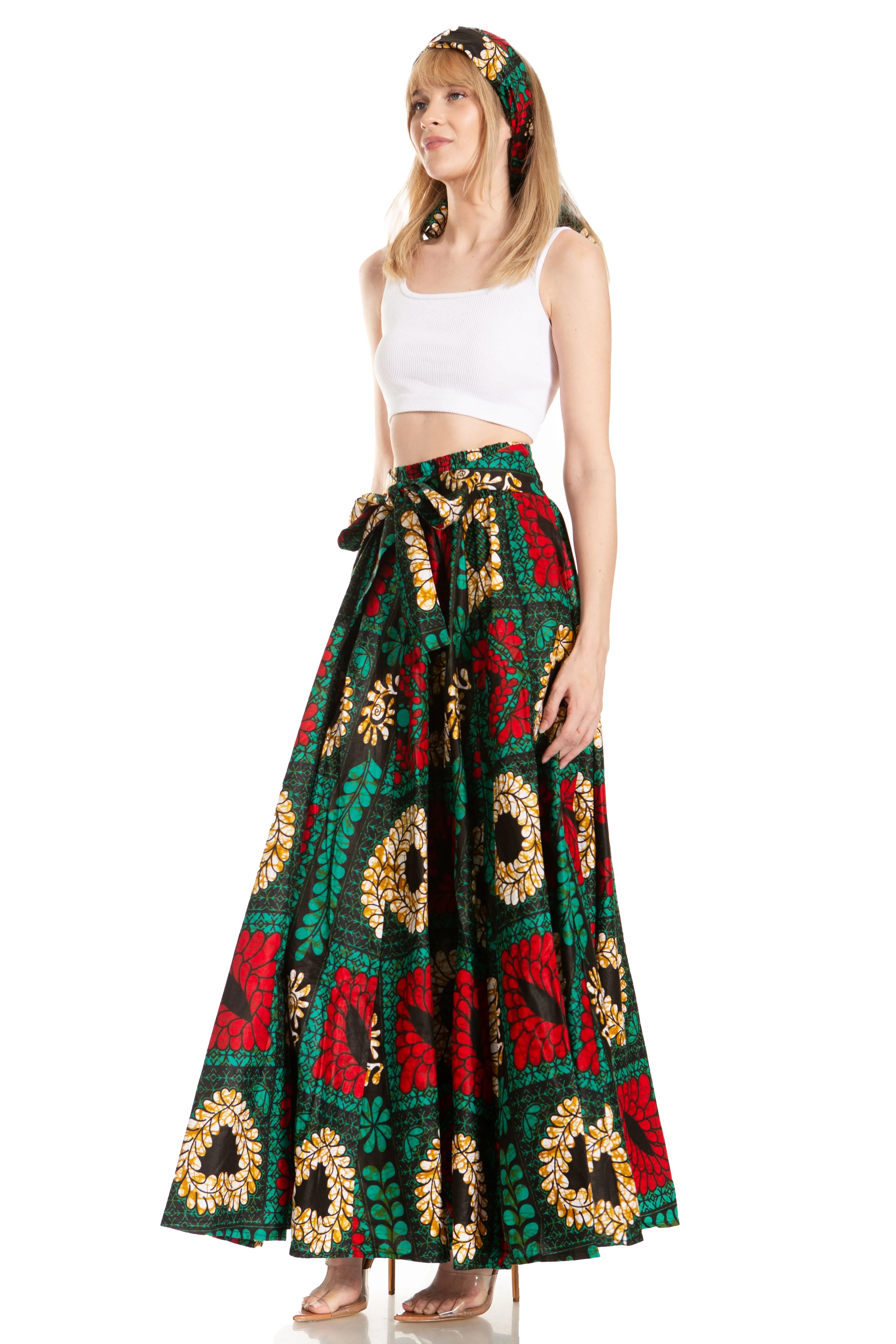 Sakkas Asma's Second Convertible Traditional Wax Print Maxi Skirt with Adjustable Straps