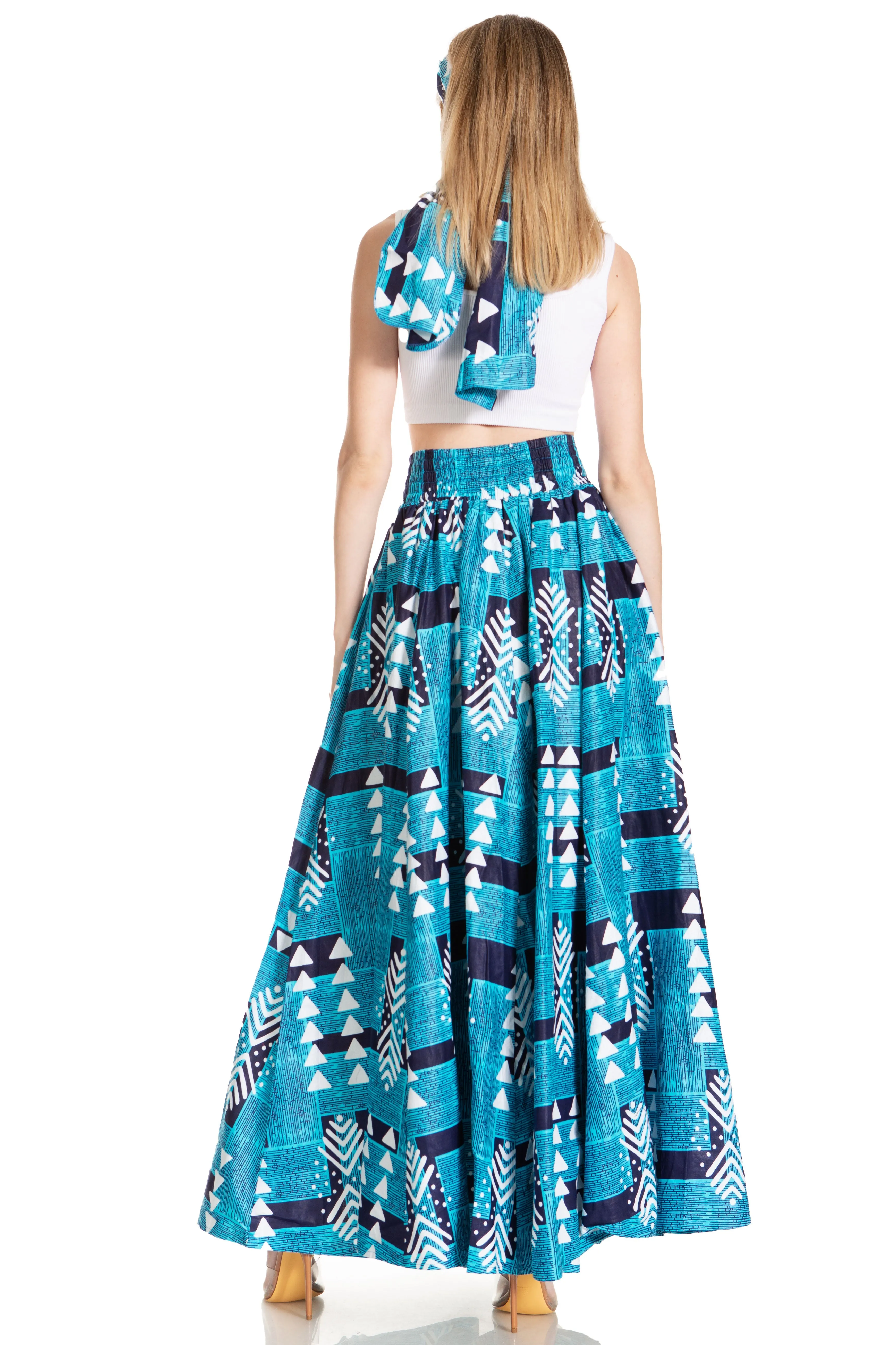 Sakkas Asma's Second Convertible Traditional Wax Print Maxi Skirt with Adjustable Straps