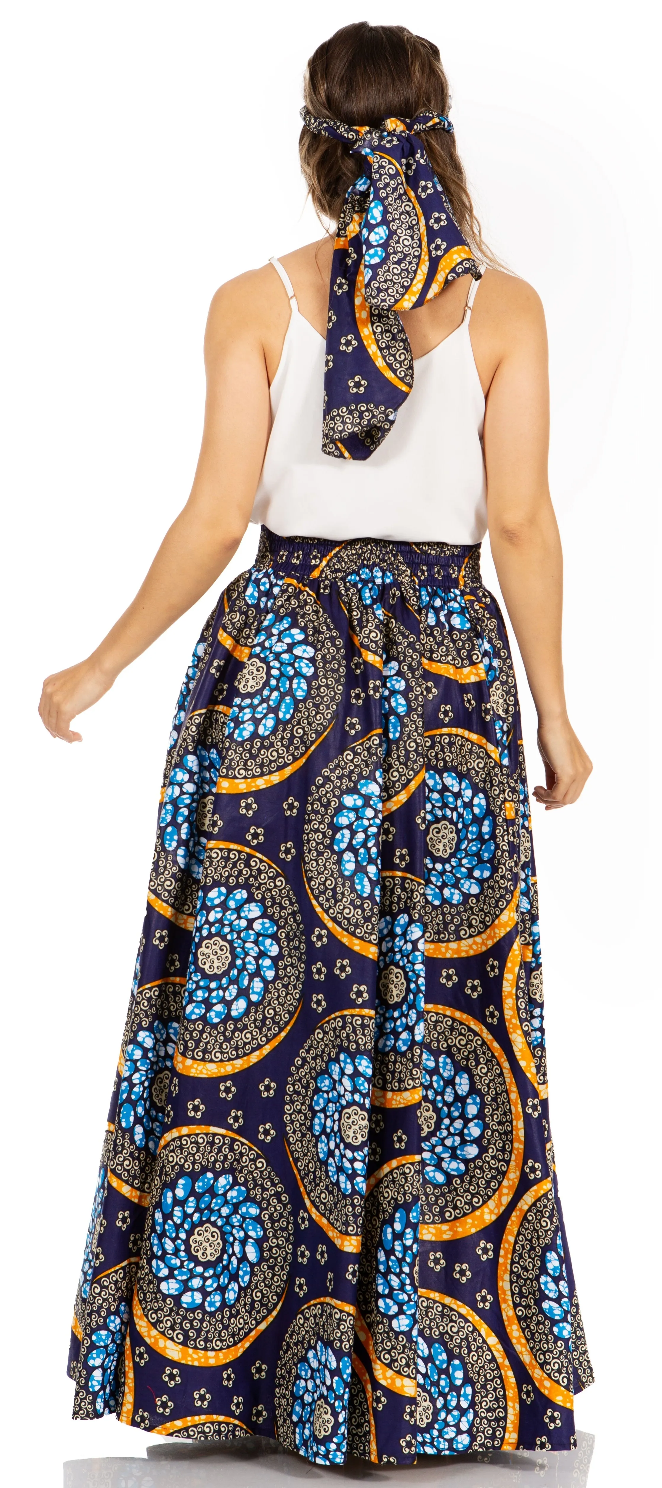 Sakkas Asma's Second Convertible Traditional Wax Print Maxi Skirt with Adjustable Straps