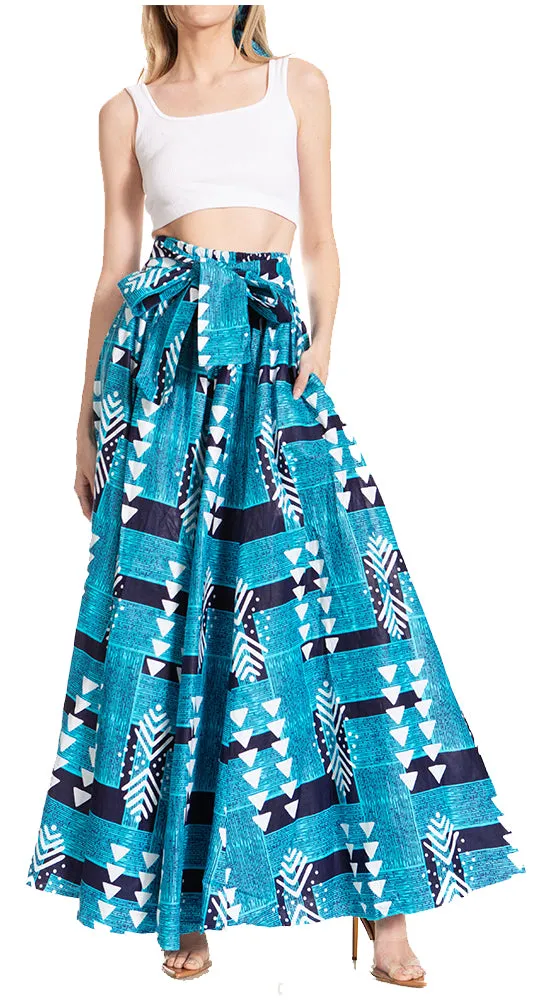 Sakkas Asma's Second Convertible Traditional Wax Print Maxi Skirt with Adjustable Straps