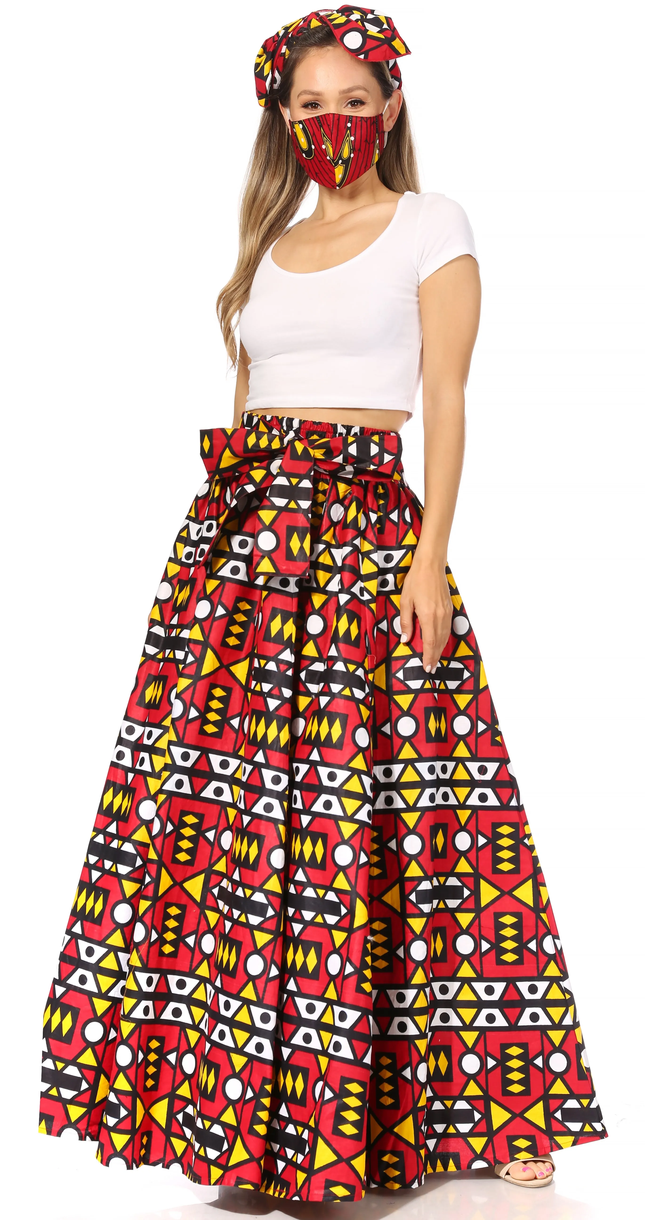 Sakkas Asma's Second Convertible Traditional Wax Print Maxi Skirt with Adjustable Straps