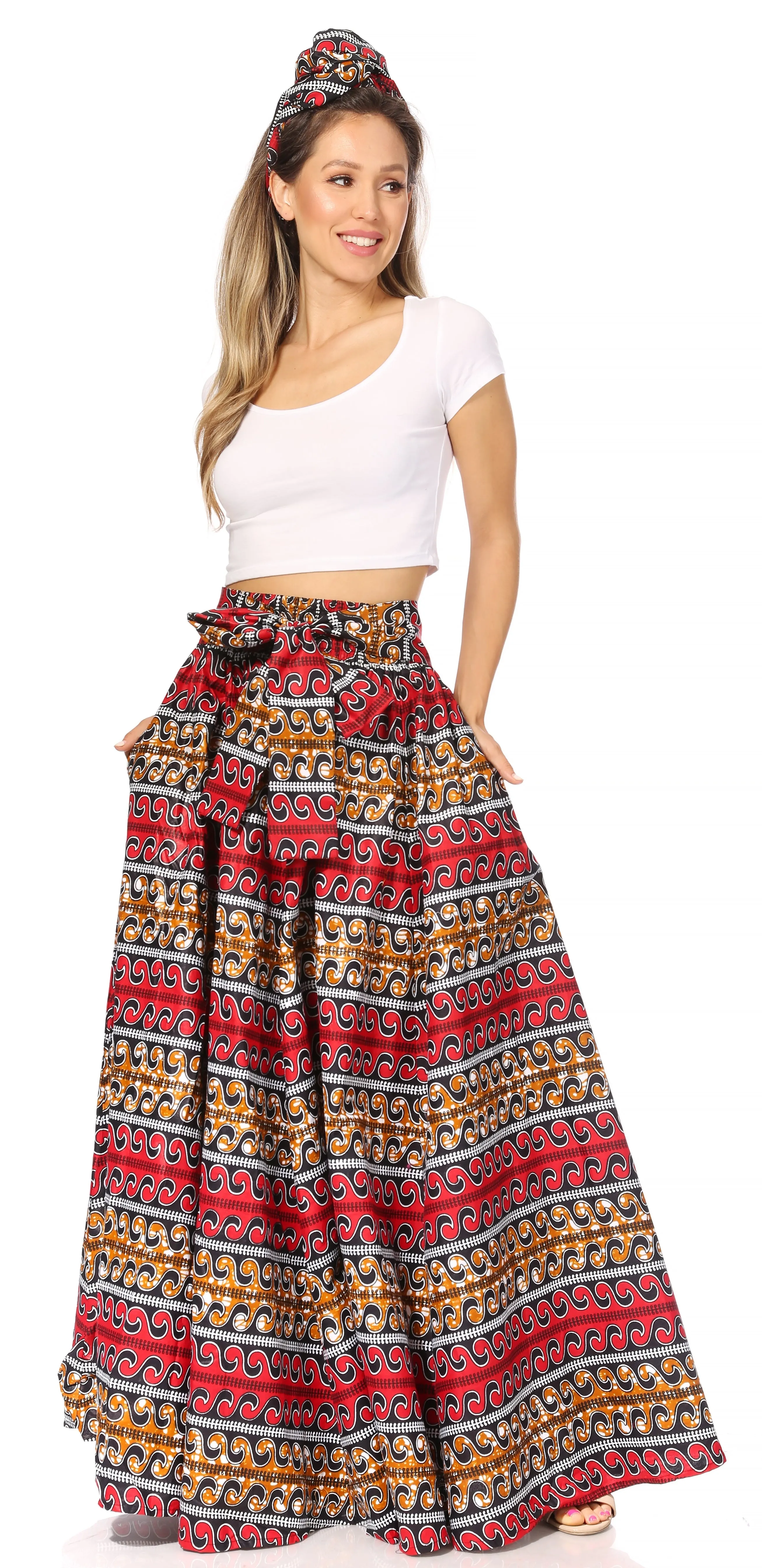 Sakkas Asma's Second Convertible Traditional Wax Print Maxi Skirt with Adjustable Straps