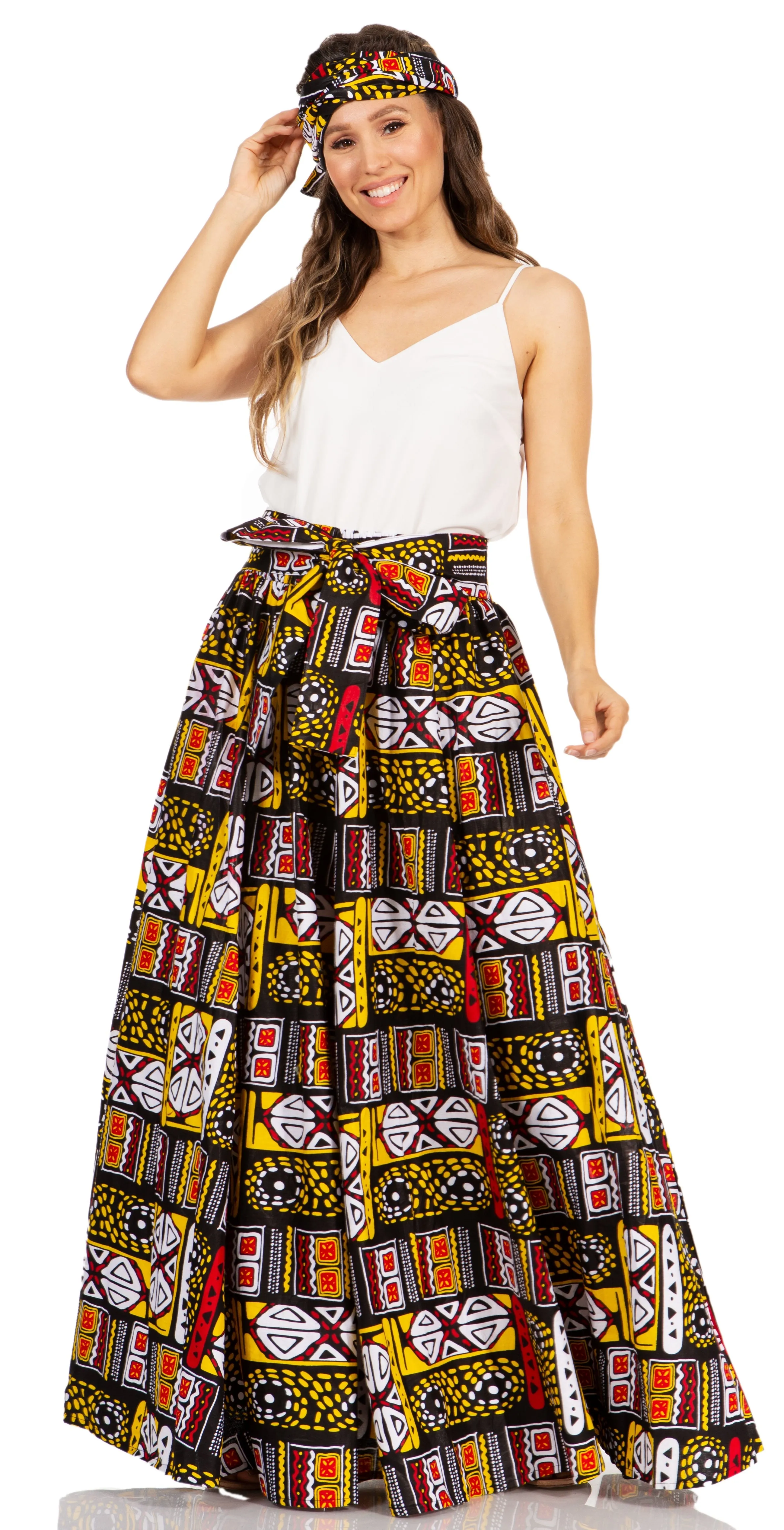 Sakkas Asma's Second Convertible Traditional Wax Print Maxi Skirt with Adjustable Straps