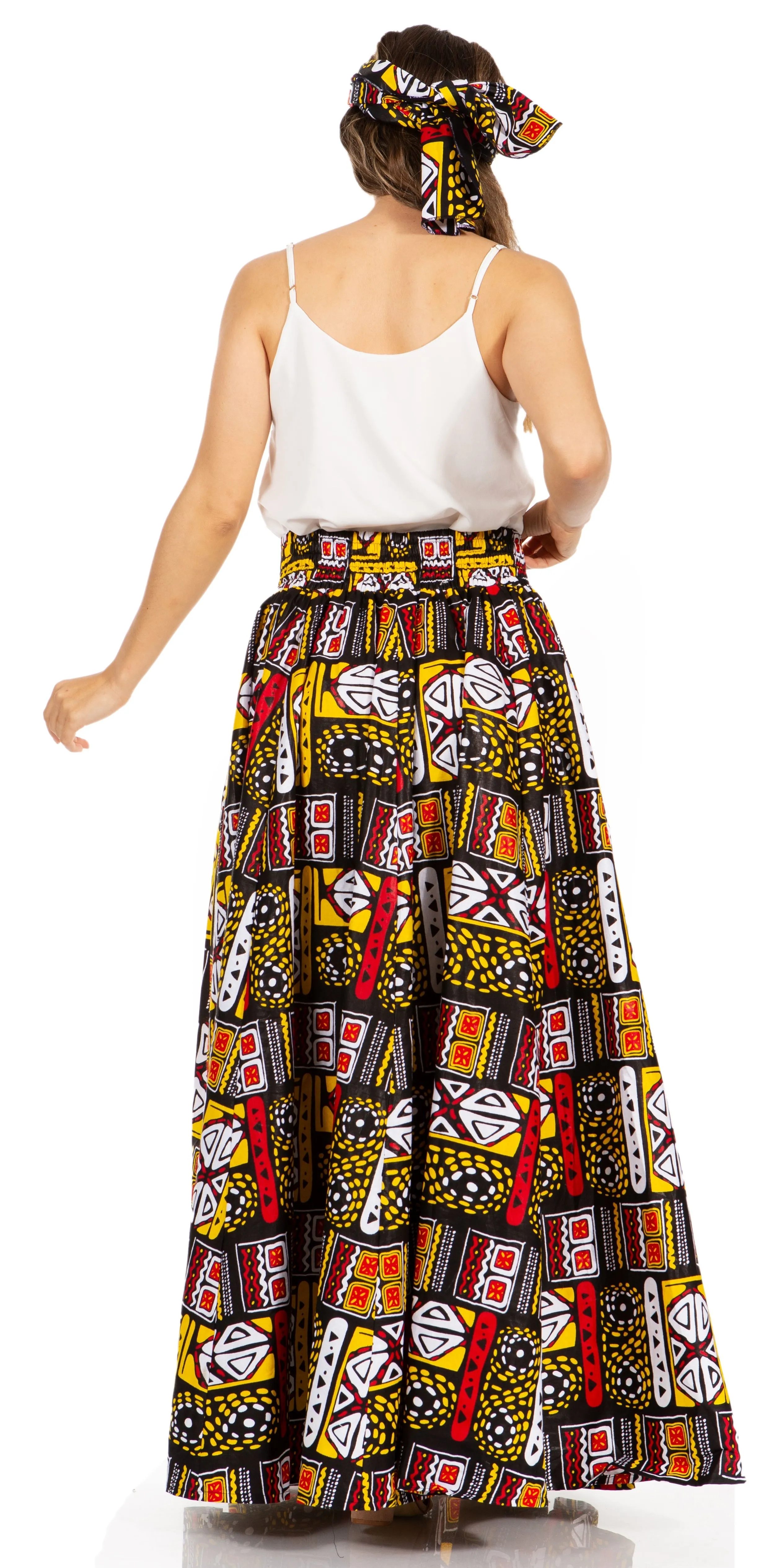 Sakkas Asma's Second Convertible Traditional Wax Print Maxi Skirt with Adjustable Straps