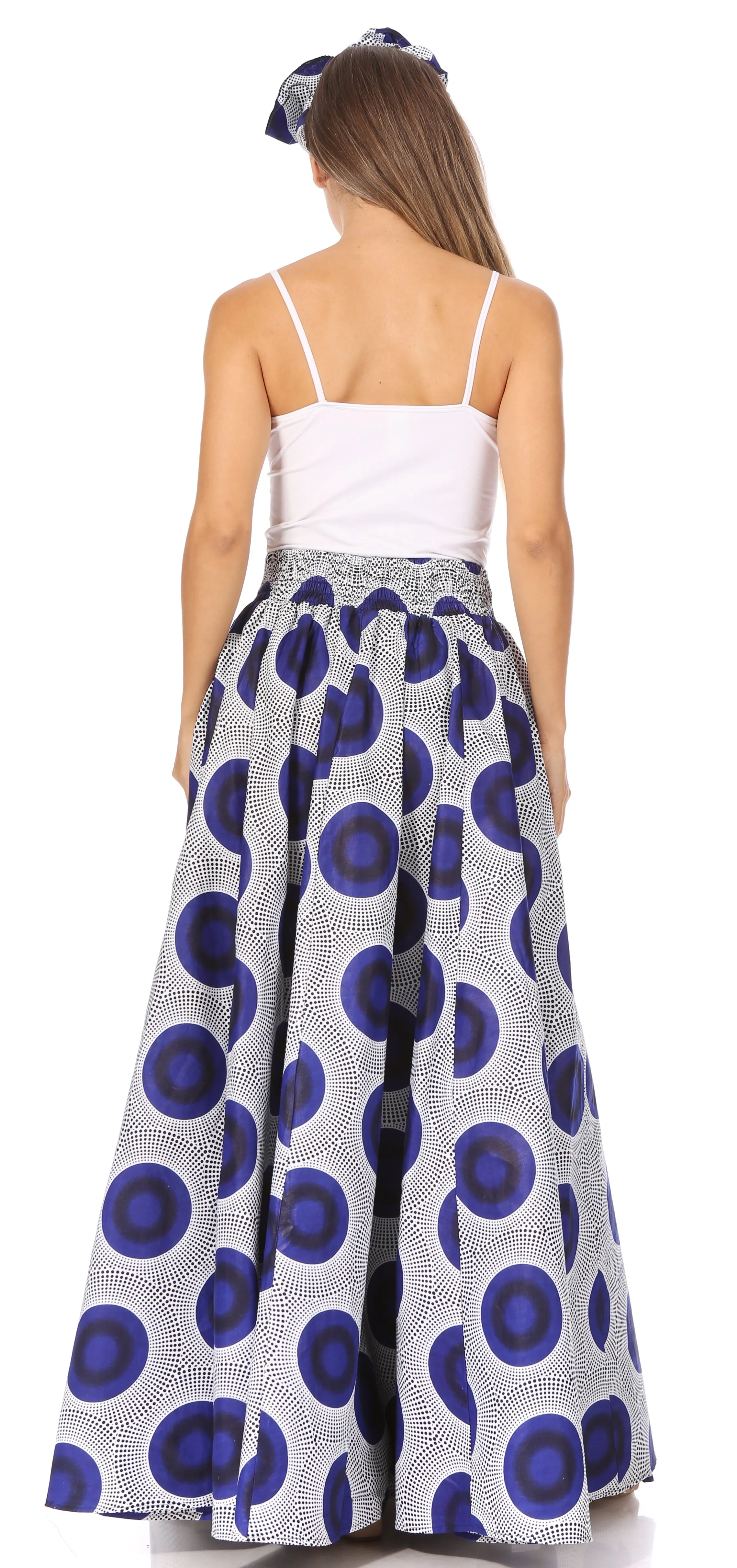 Sakkas Asma's Second Convertible Traditional Wax Print Maxi Skirt with Adjustable Straps