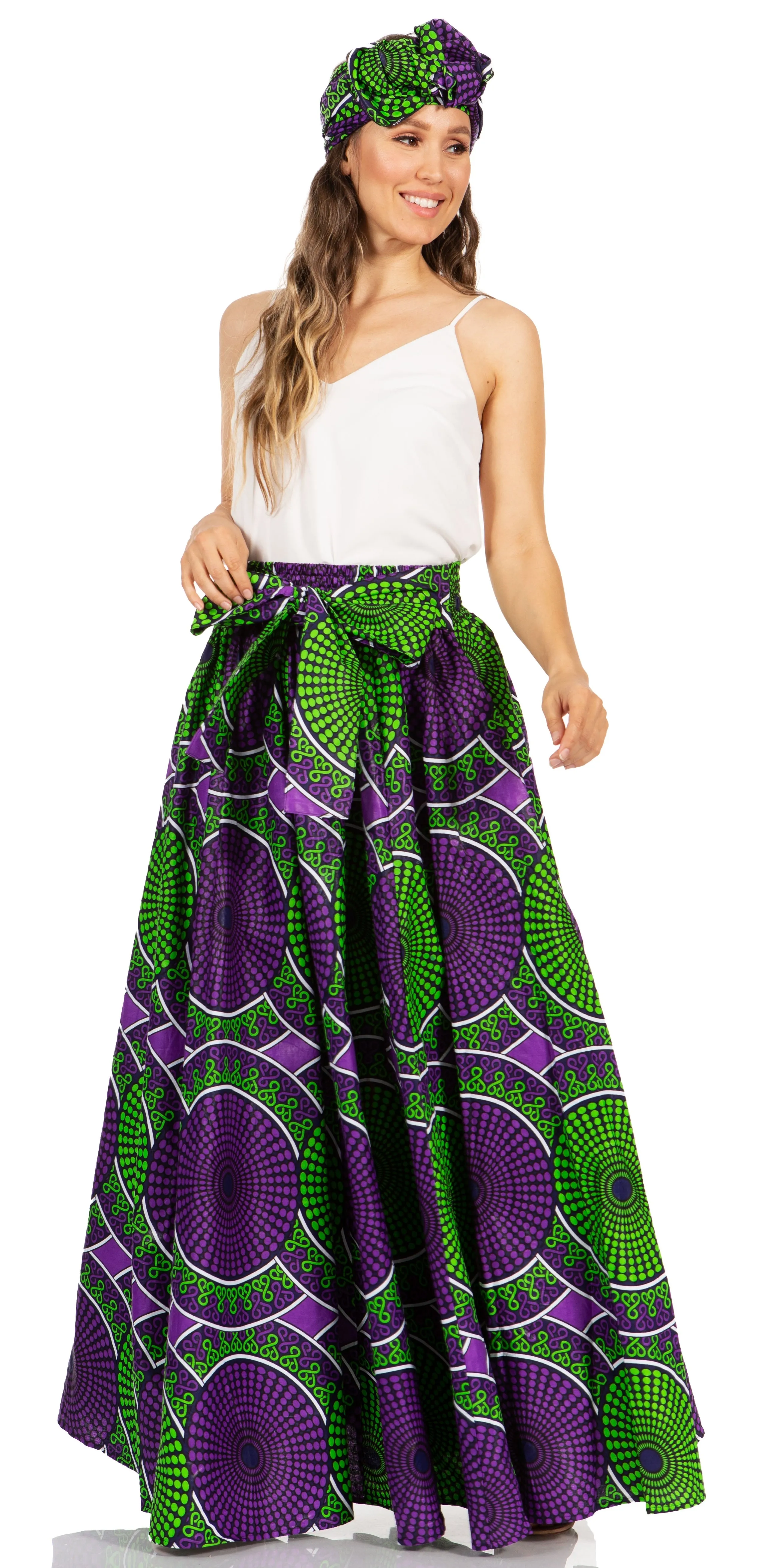 Sakkas Asma's Second Convertible Traditional Wax Print Maxi Skirt with Adjustable Straps