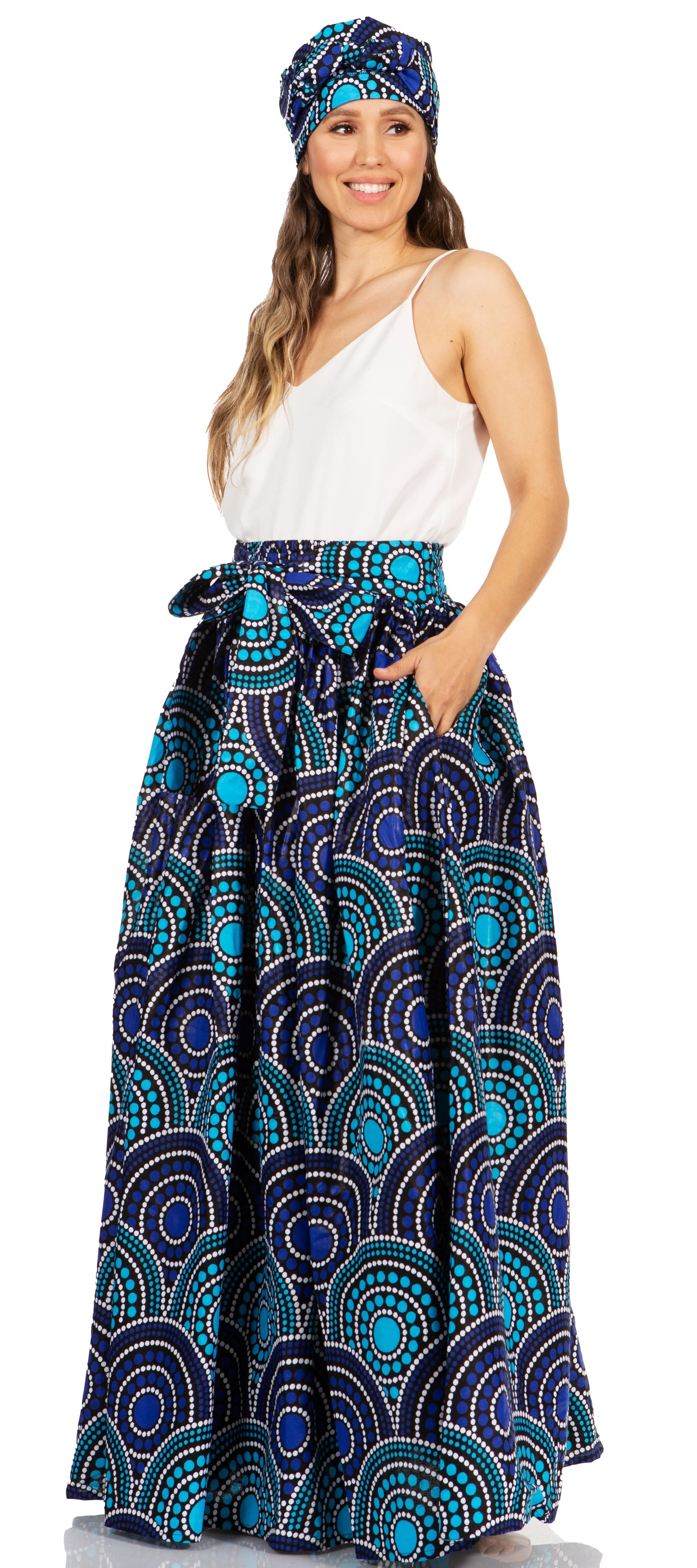 Sakkas Asma's Second Convertible Traditional Wax Print Maxi Skirt with Adjustable Straps