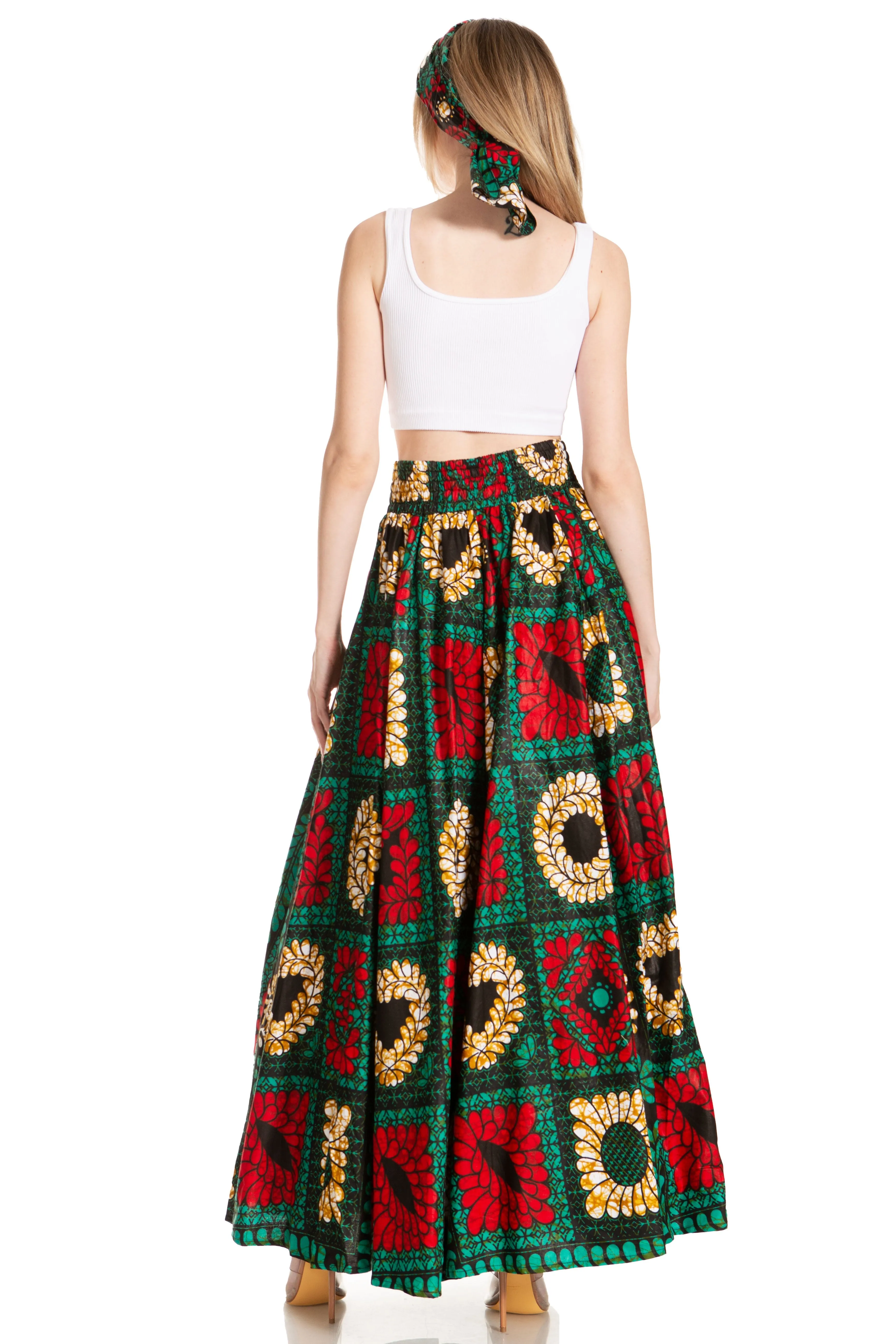 Sakkas Asma's Second Convertible Traditional Wax Print Maxi Skirt with Adjustable Straps