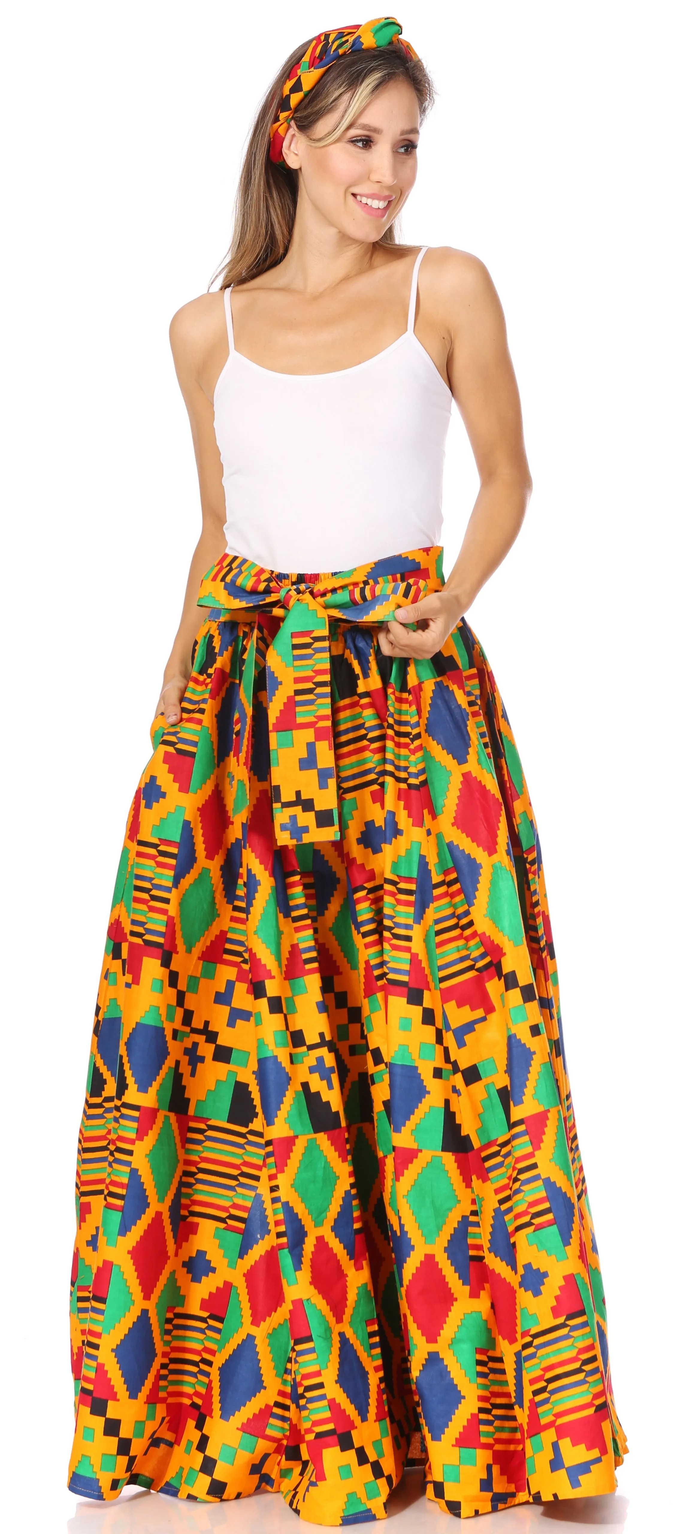 Sakkas Asma's Second Convertible Traditional Wax Print Maxi Skirt with Adjustable Straps