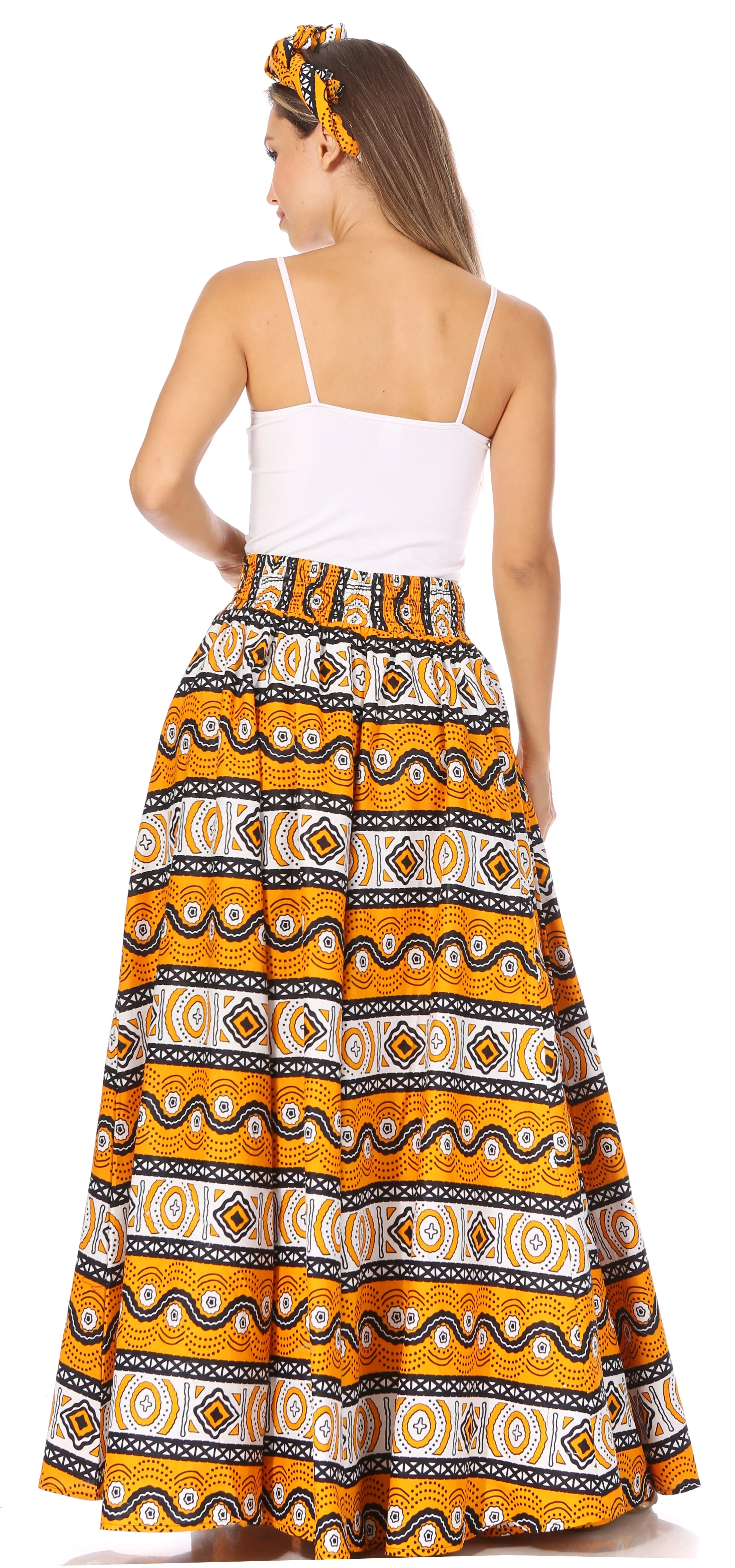 Sakkas Asma's Second Convertible Traditional Wax Print Maxi Skirt with Adjustable Straps