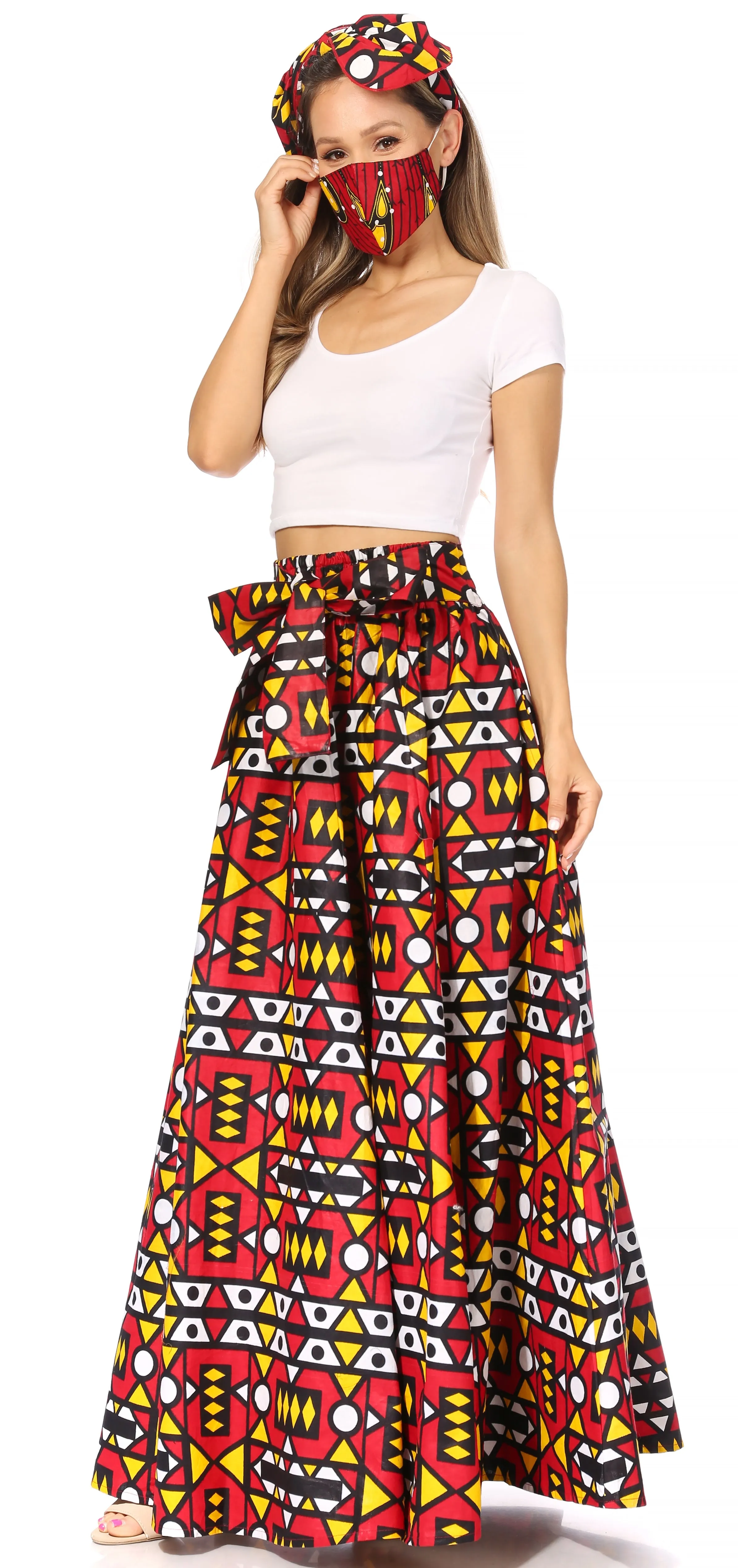 Sakkas Asma's Second Convertible Traditional Wax Print Maxi Skirt with Adjustable Straps