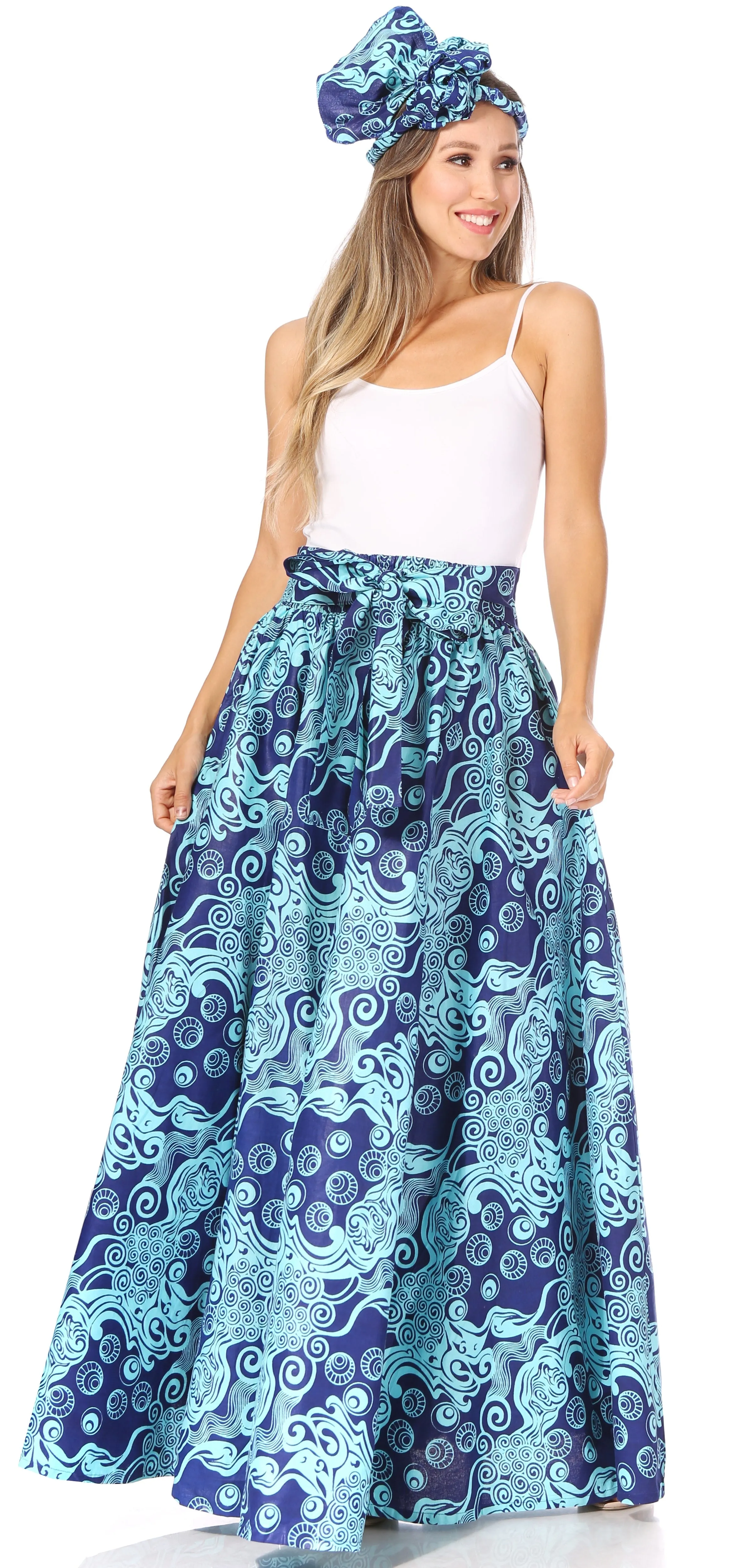 Sakkas Asma's Second Convertible Traditional Wax Print Maxi Skirt with Adjustable Straps