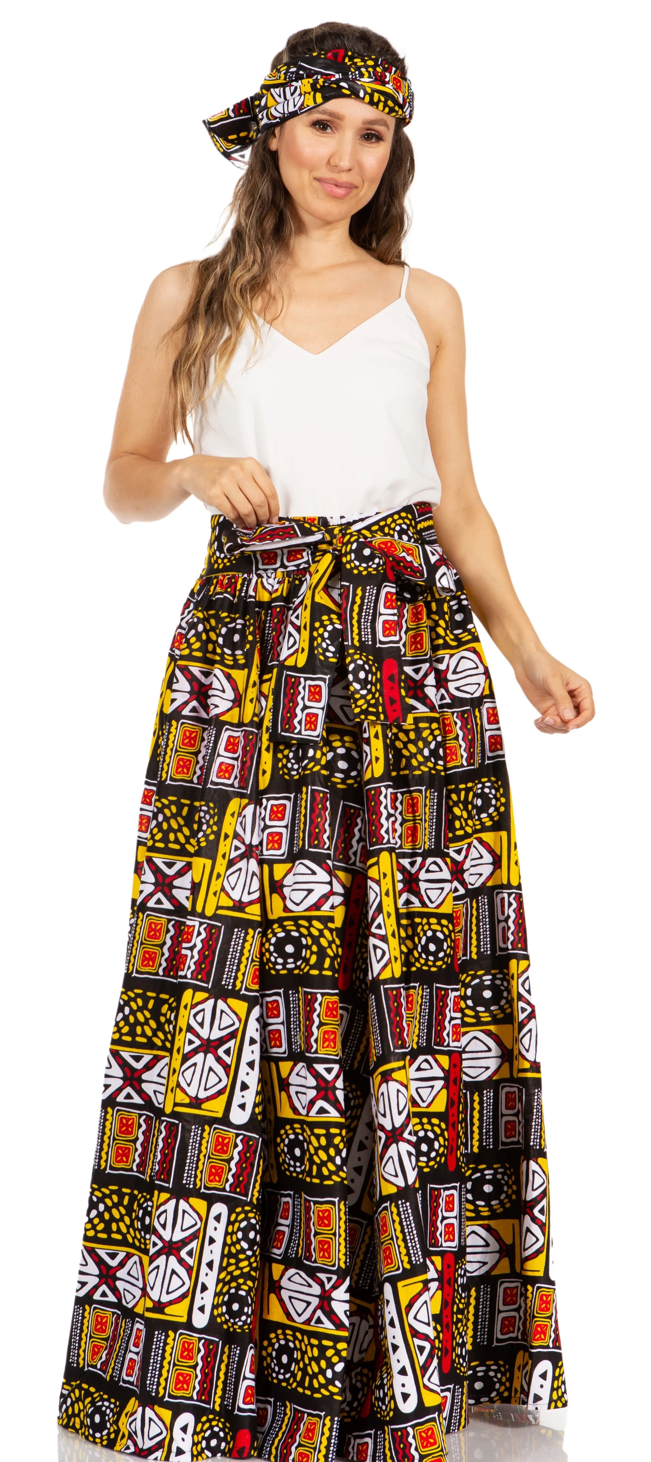 Sakkas Asma's Second Convertible Traditional Wax Print Maxi Skirt with Adjustable Straps