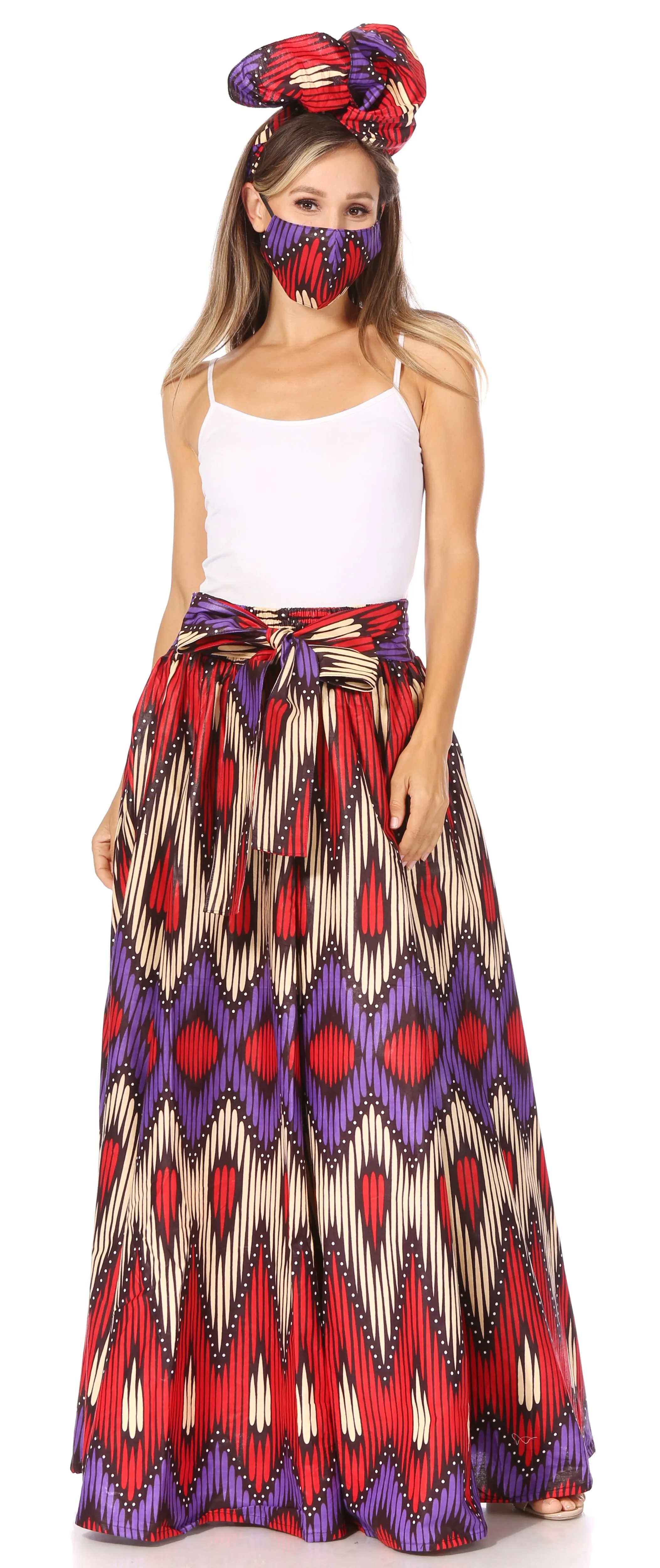 Sakkas Asma's Second Convertible Traditional Wax Print Maxi Skirt with Adjustable Straps