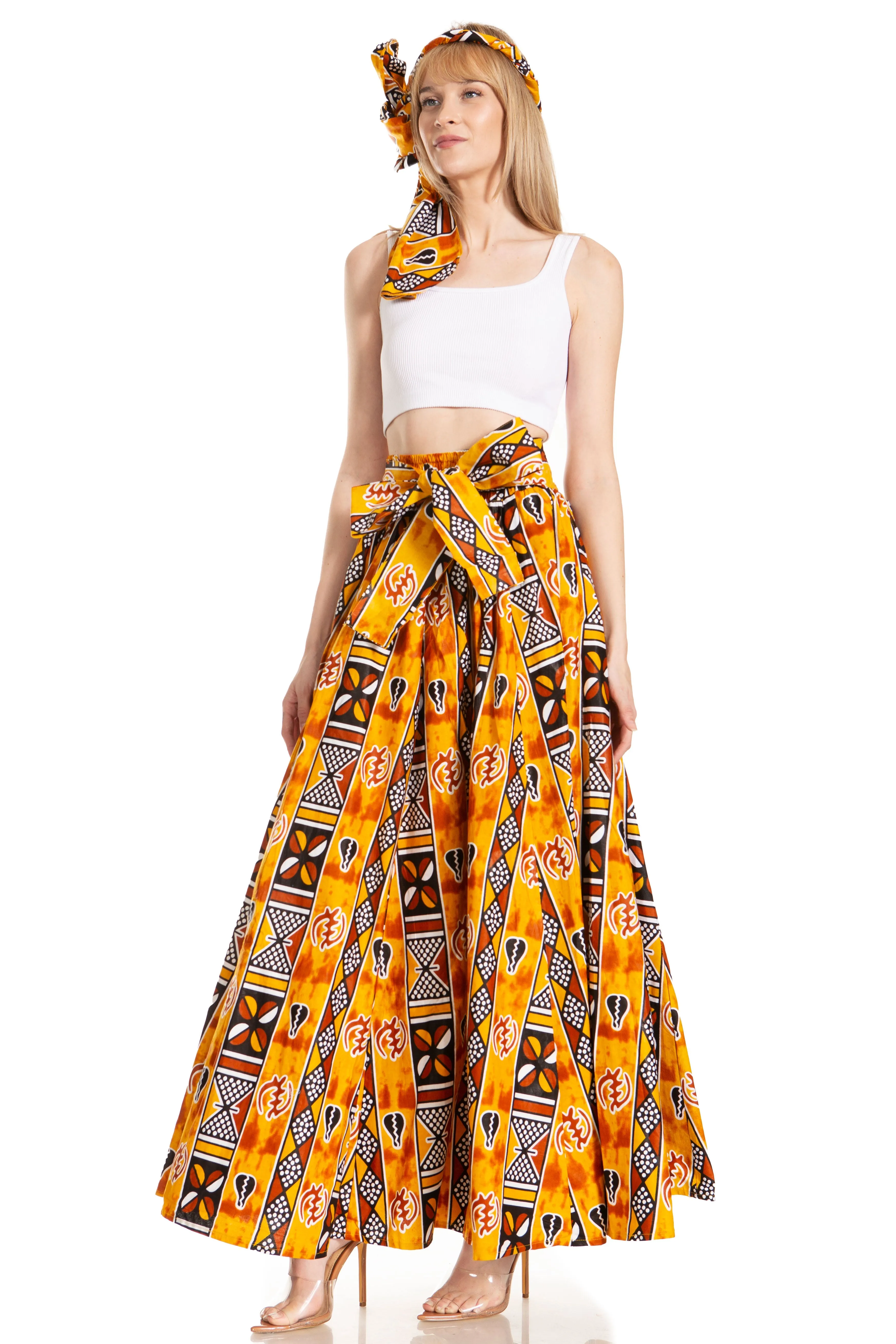 Sakkas Asma's Second Convertible Traditional Wax Print Maxi Skirt with Adjustable Straps