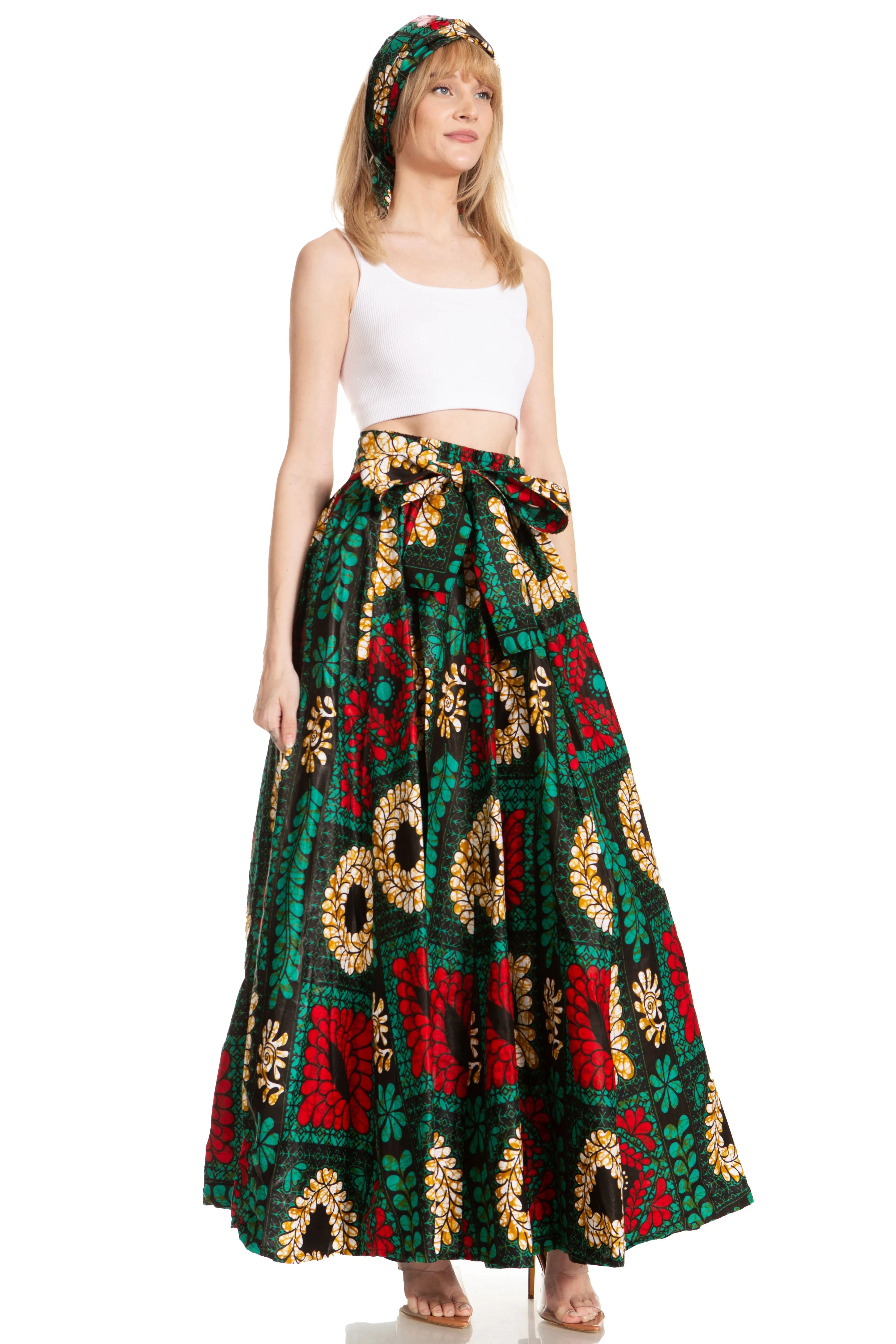 Sakkas Asma's Second Convertible Traditional Wax Print Maxi Skirt with Adjustable Straps