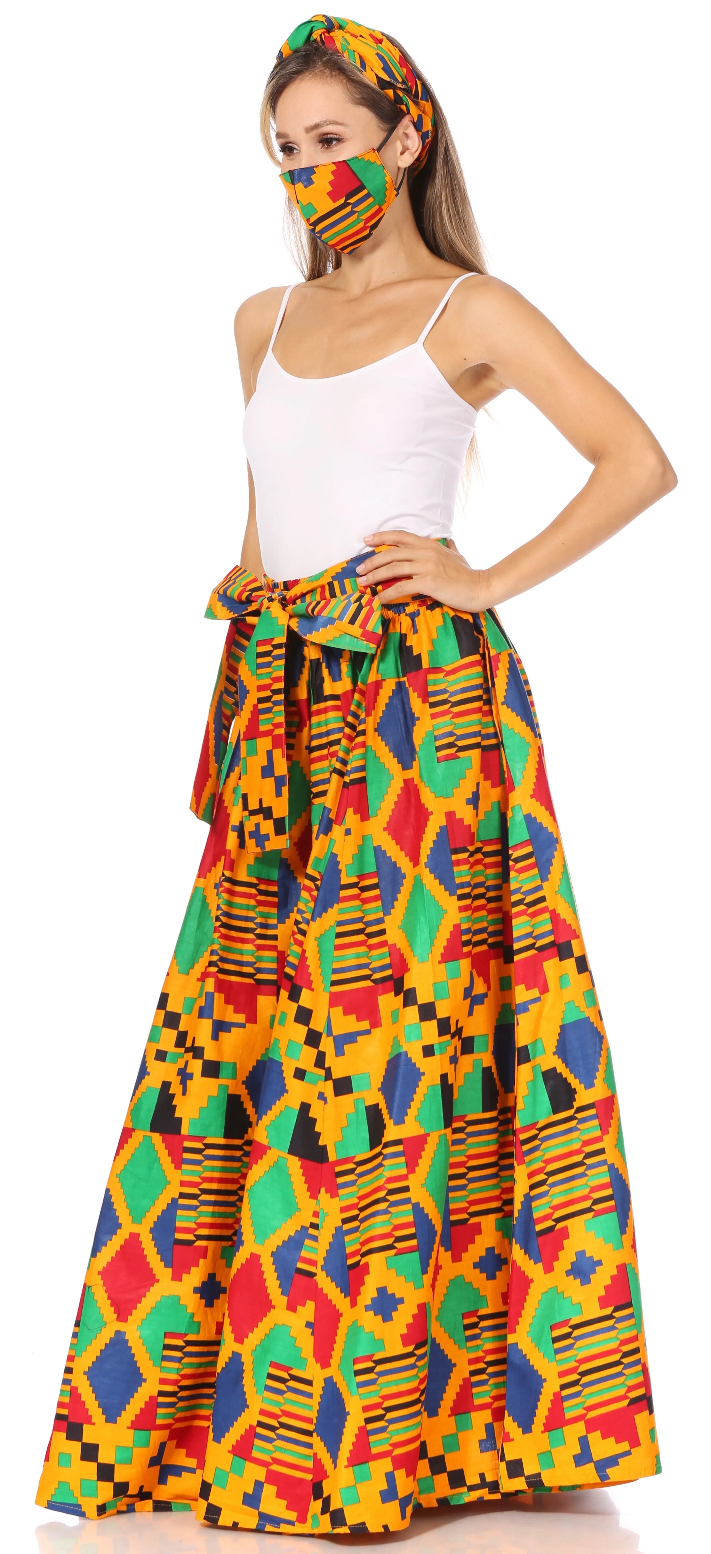 Sakkas Asma's Second Convertible Traditional Wax Print Maxi Skirt with Adjustable Straps