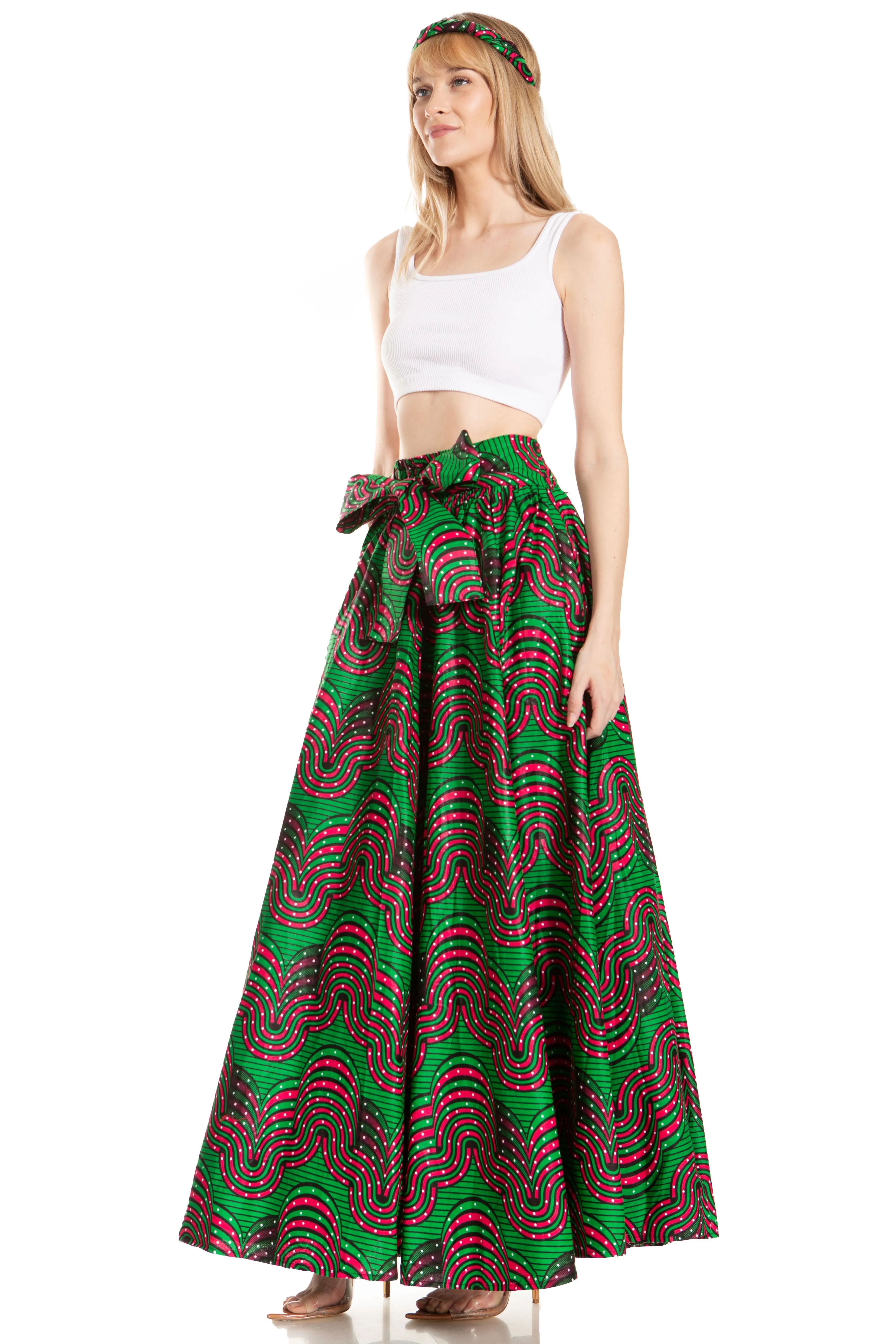 Sakkas Asma's Second Convertible Traditional Wax Print Maxi Skirt with Adjustable Straps