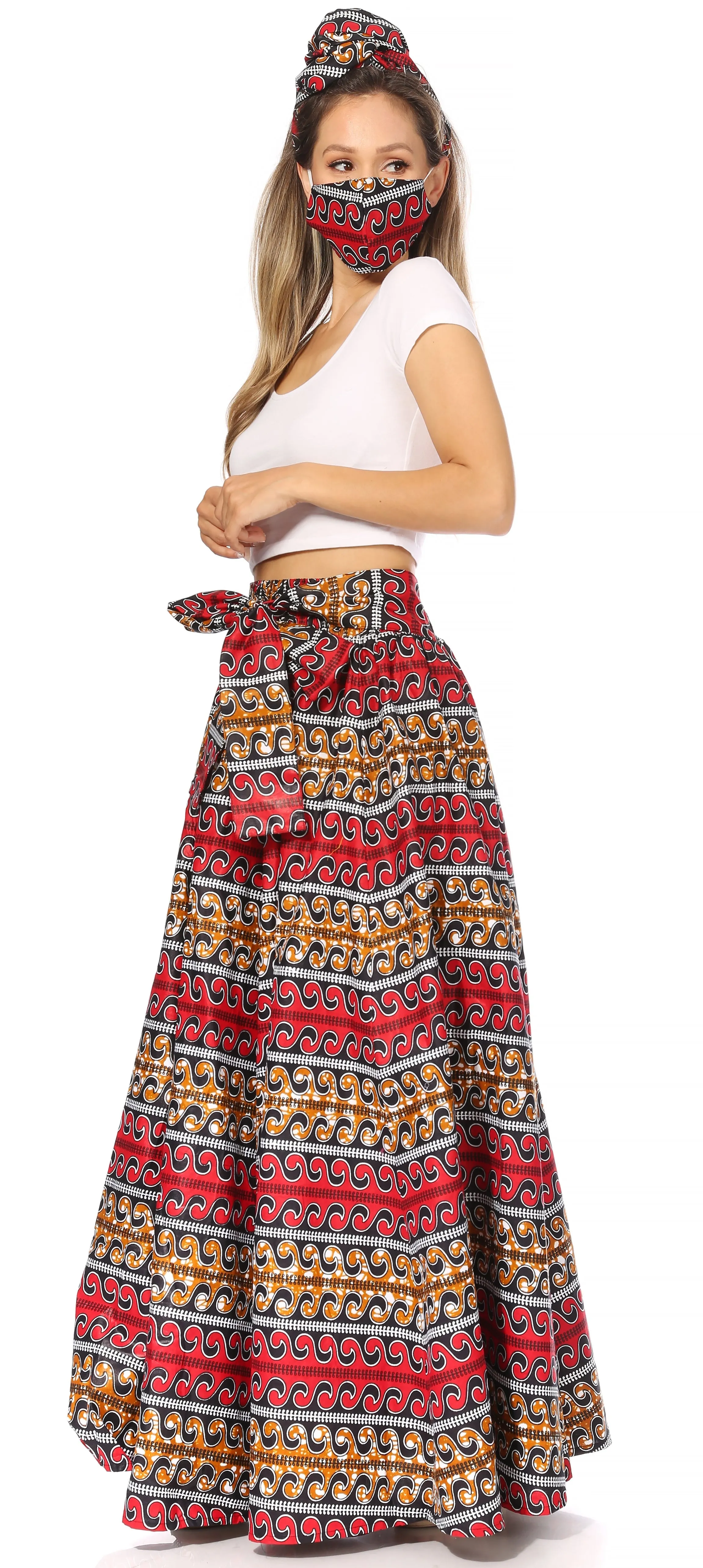 Sakkas Asma's Second Convertible Traditional Wax Print Maxi Skirt with Adjustable Straps