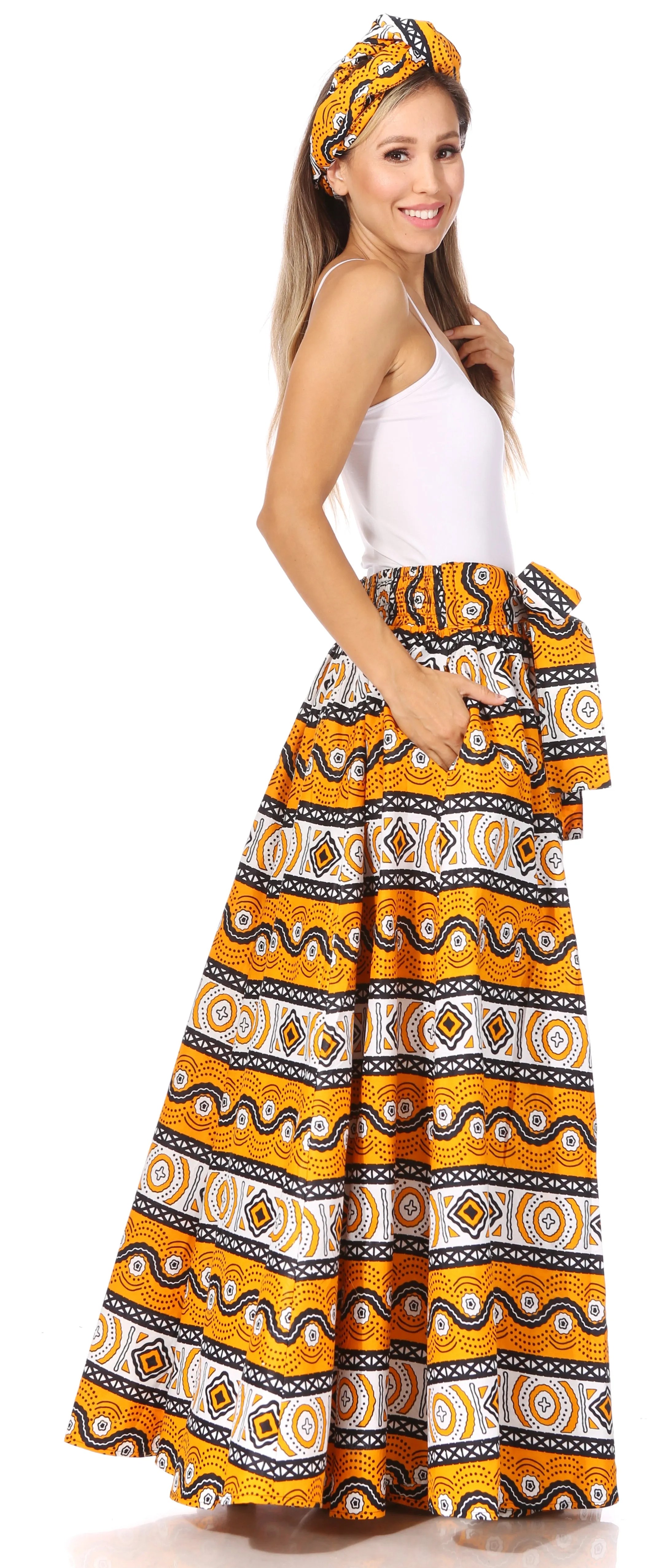 Sakkas Asma's Second Convertible Traditional Wax Print Maxi Skirt with Adjustable Straps