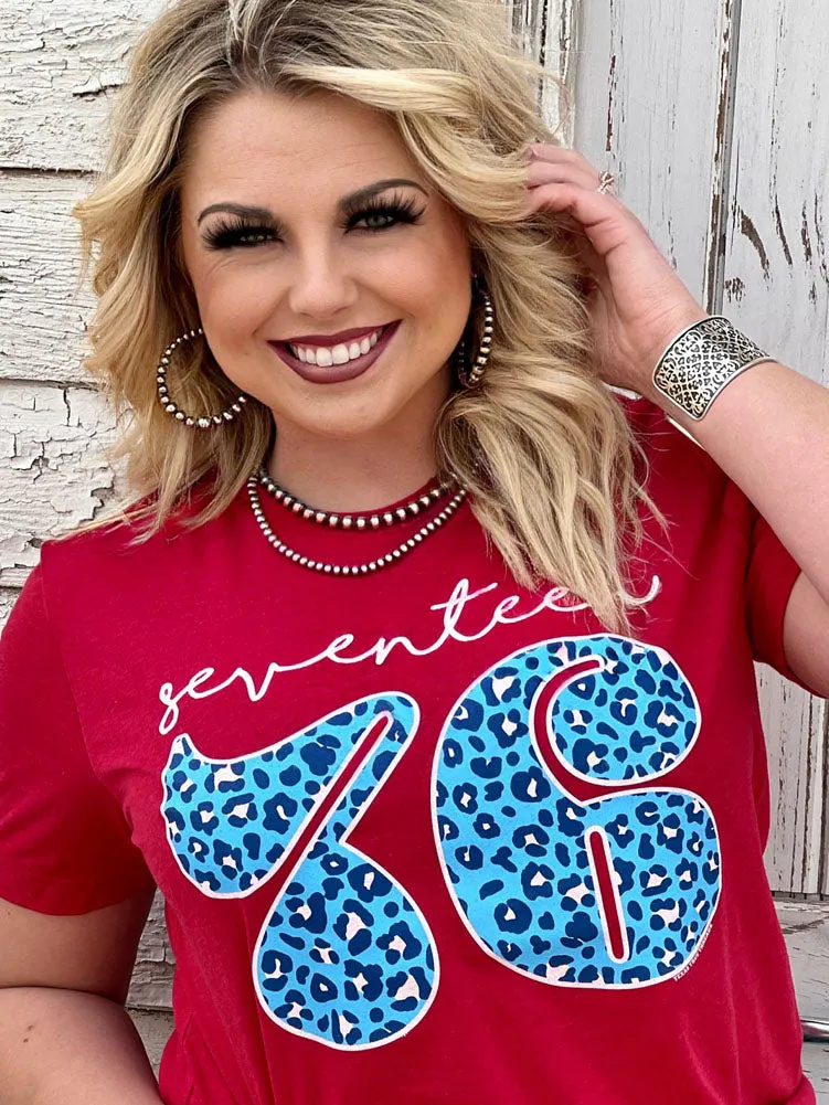 Seventeen 76 Blue Leopard Tee in Red by Texas True