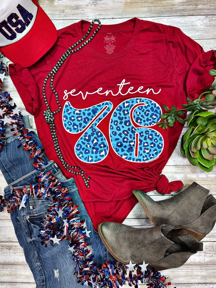 Seventeen 76 Blue Leopard Tee in Red by Texas True