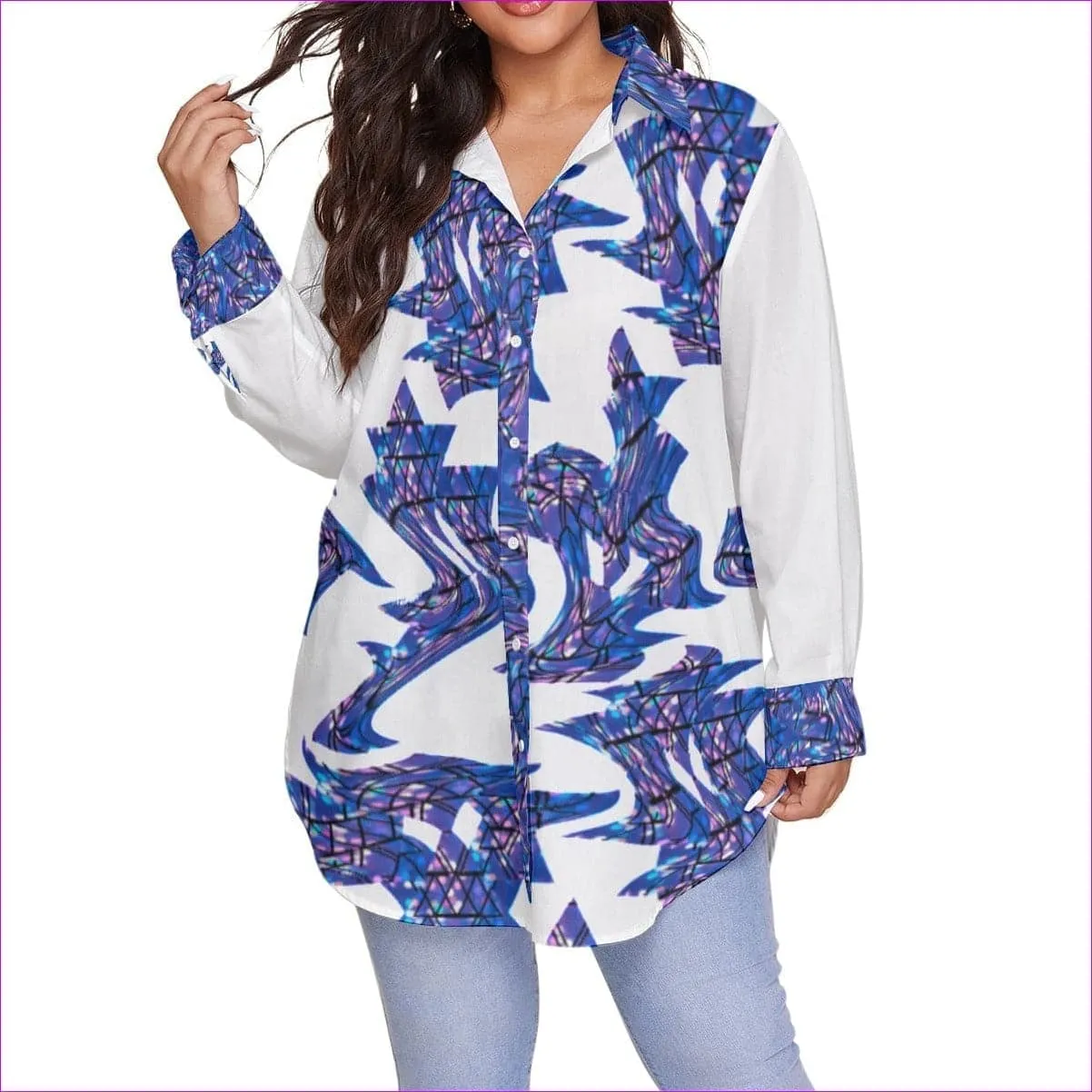 Skewed Women's Button-Up Shirt Voluptuous ( ) Plus Size